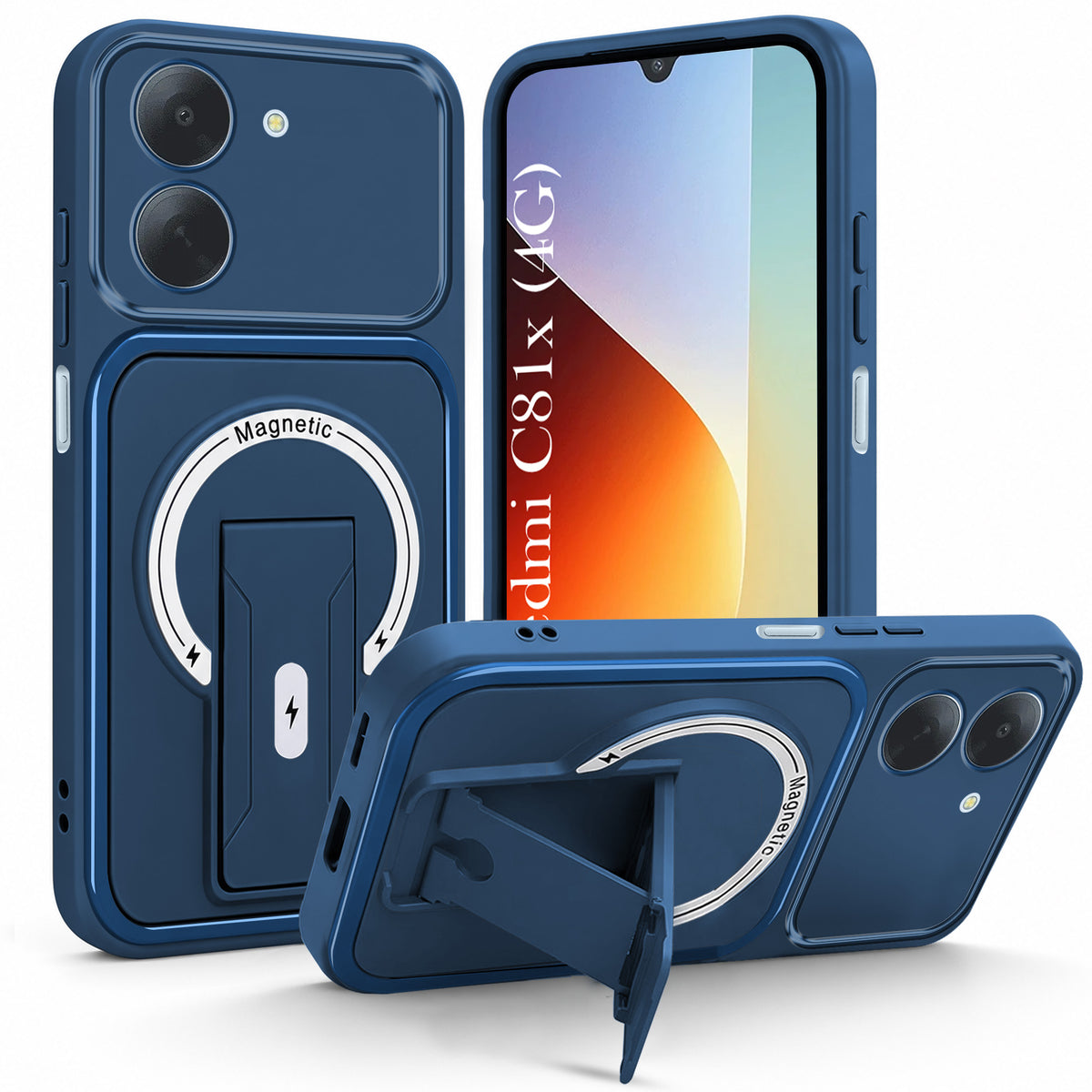 For Poco C81x Back Case Cover Metallic (Hybrid Armor Kickstand | MagSafe Compatible | Camera Protection Shockproof)