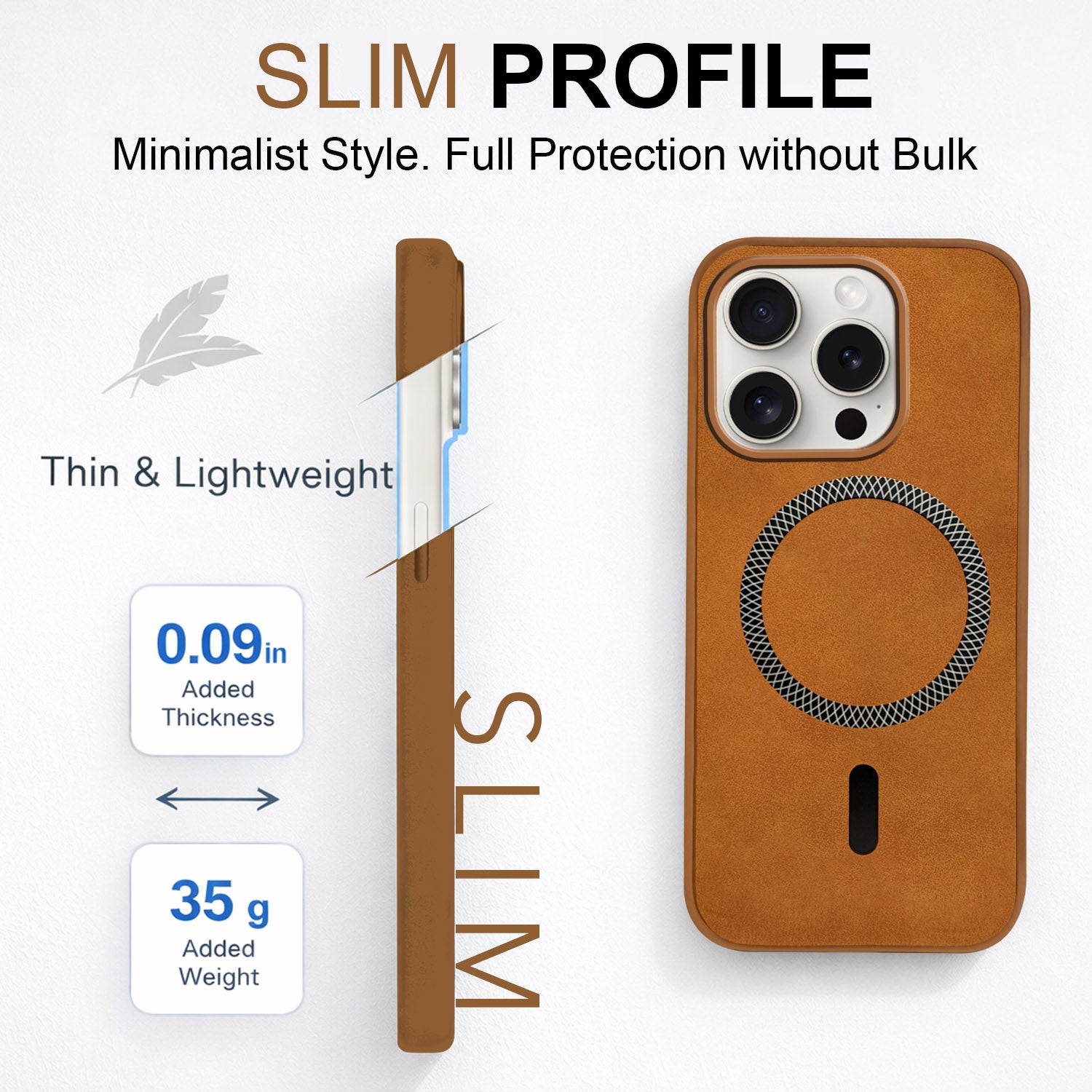 For Apple iPhone 15 Pro Back Cover Case Leather Finish (MagSafe Compatible Wireless Charging | Soft Touch | Camera Bump Protection)