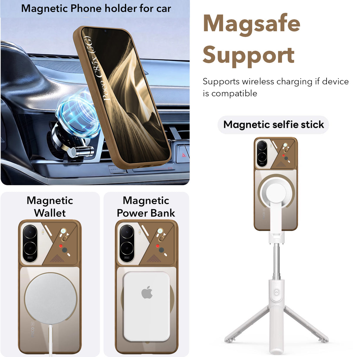 For Poco C85x 5G Back Cover Case Lifetime Anti-Yellow Clear (Camera Protection | Side Grip | Wireless MagSafe Compatible)
