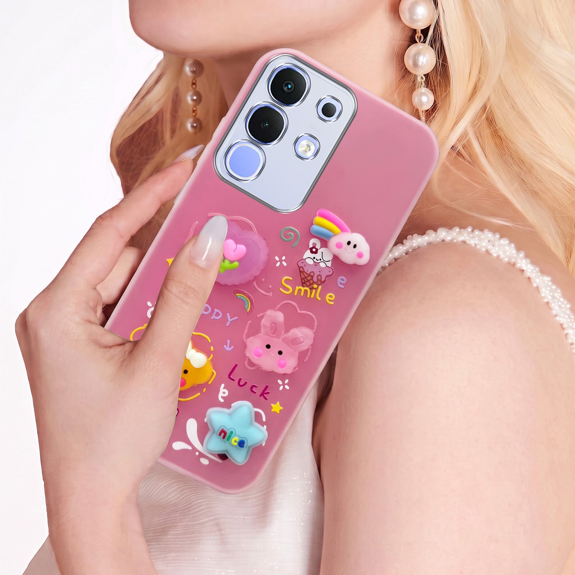 For Vivo iQOO Z10x Back Cover Case (Cute 3D cartoon charms design | Slim Aesthetic Case for Girls | Camera Protection | Hard Unbreakable)