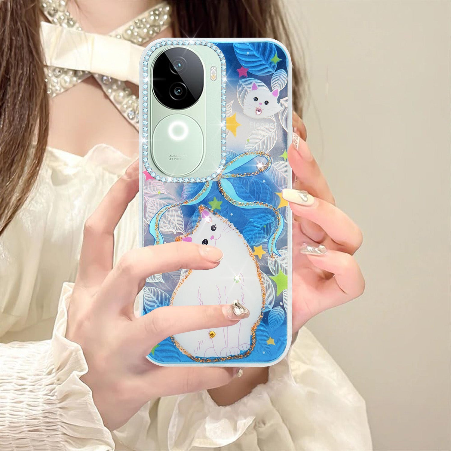 For Vivo iQOO Z9s  Back Cover Case (Luxury Floral Glitter Cute Butterfly | Diamond Studded Camera Bump | Girls & Women Design)