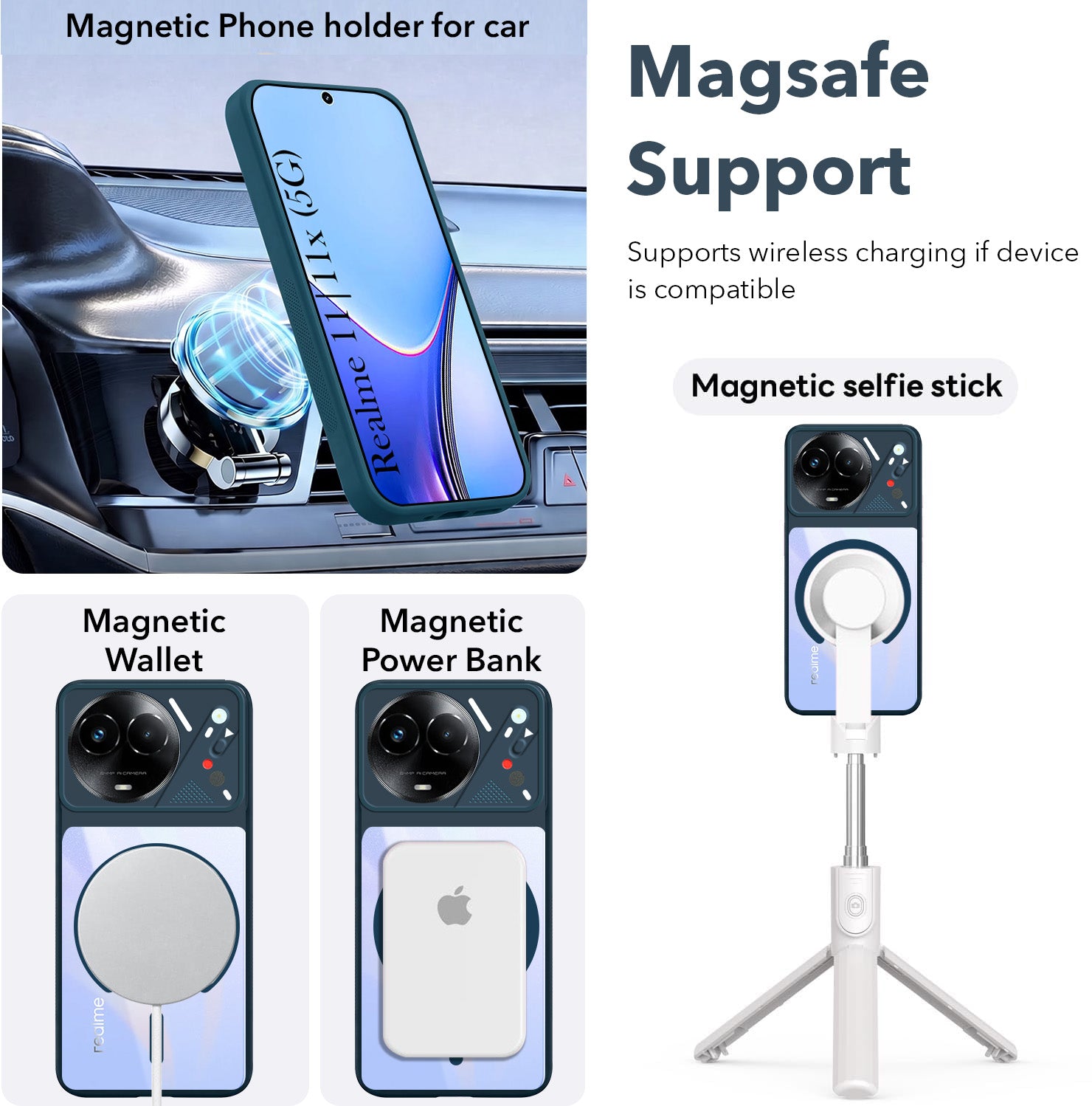 For Realme 11 5G | Realme 11x 5G Back Cover Case Lifetime Anti-Yellow Clear (Camera Protection | Side Grip | Wireless MagSafe Compatible)