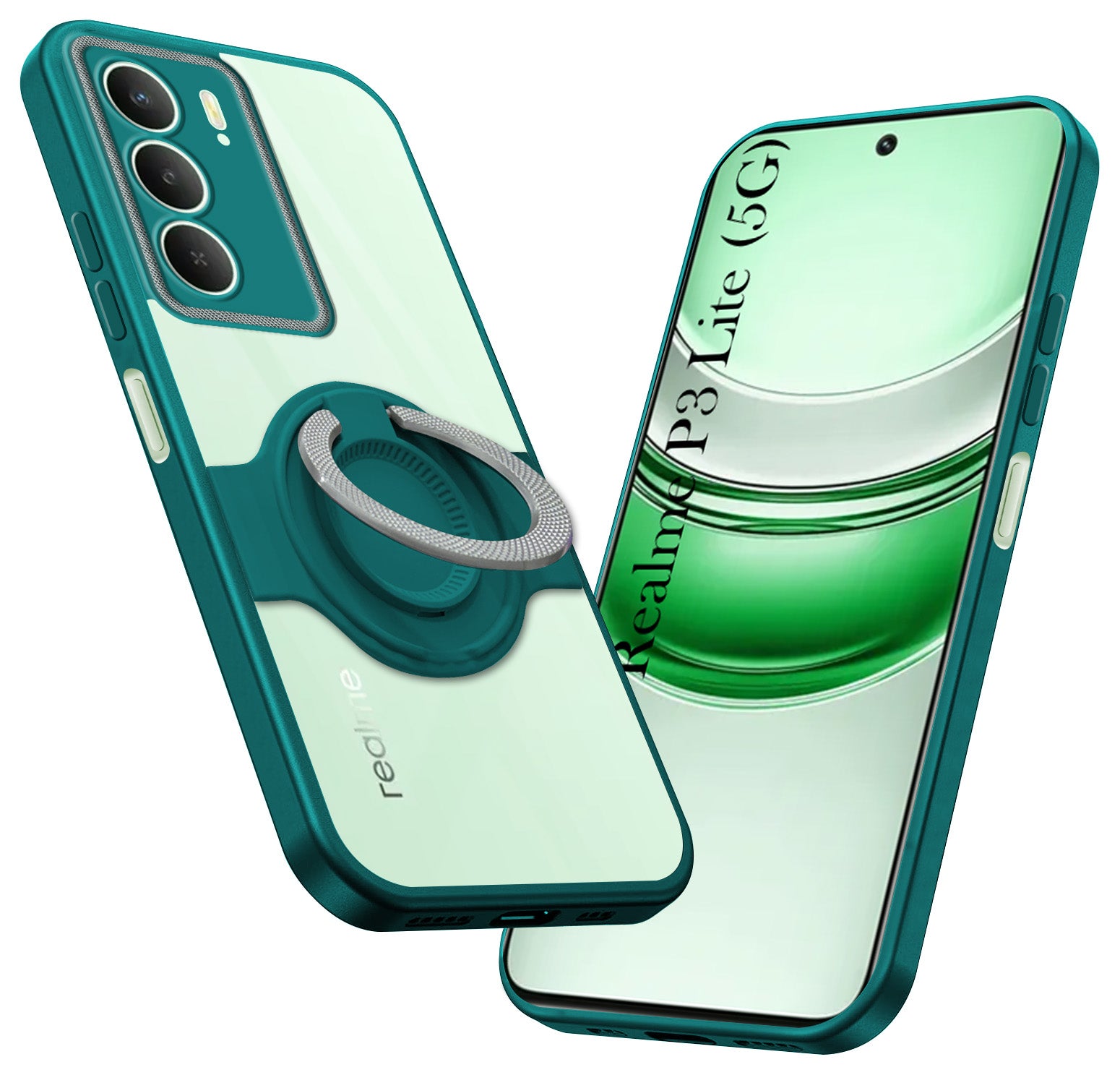 For Realme P3 lite Back Cover Case with stand (Built-in Ring Holder Kickstand | Lifetime Anti Yellow | Camera Protection)