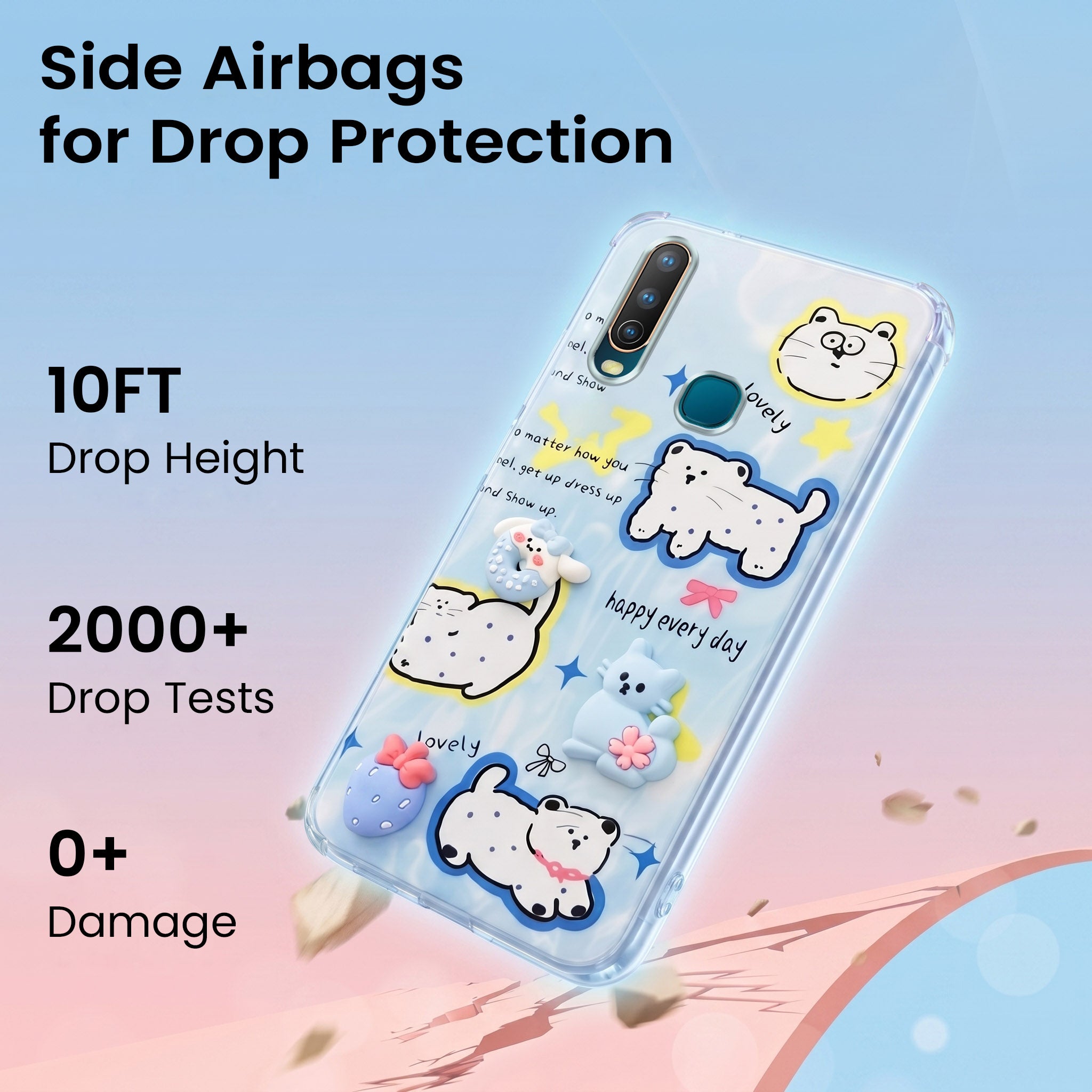For Vivo U10 Back Cover Case (3D Cute Cartoons | Hard Back Side Soft | Matte Premium Finish | HD Printing)