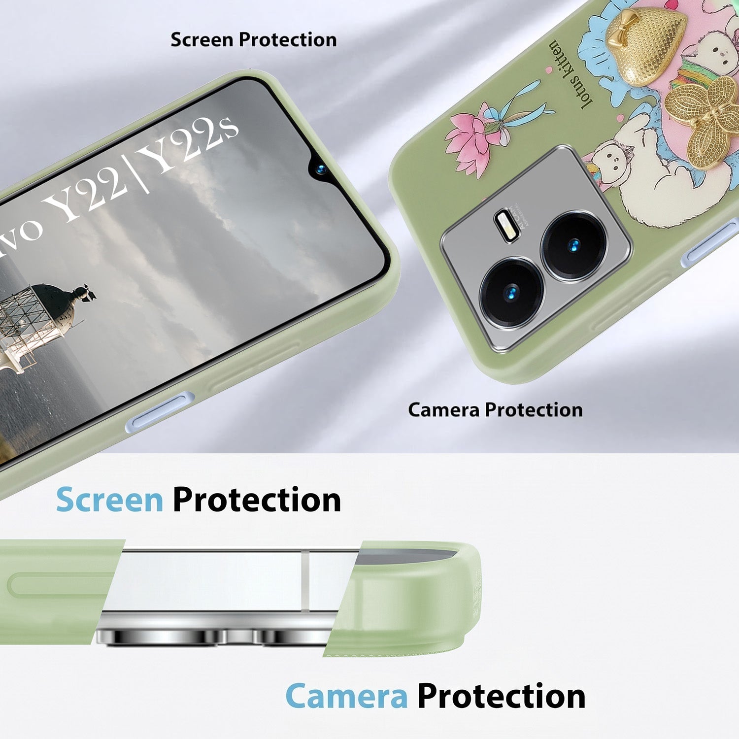 For Vivo Y22 | Vivo Y22s Back Cover Case (3D Cute Heart Strap Holder | Camera Protection | Designer Girls Print)