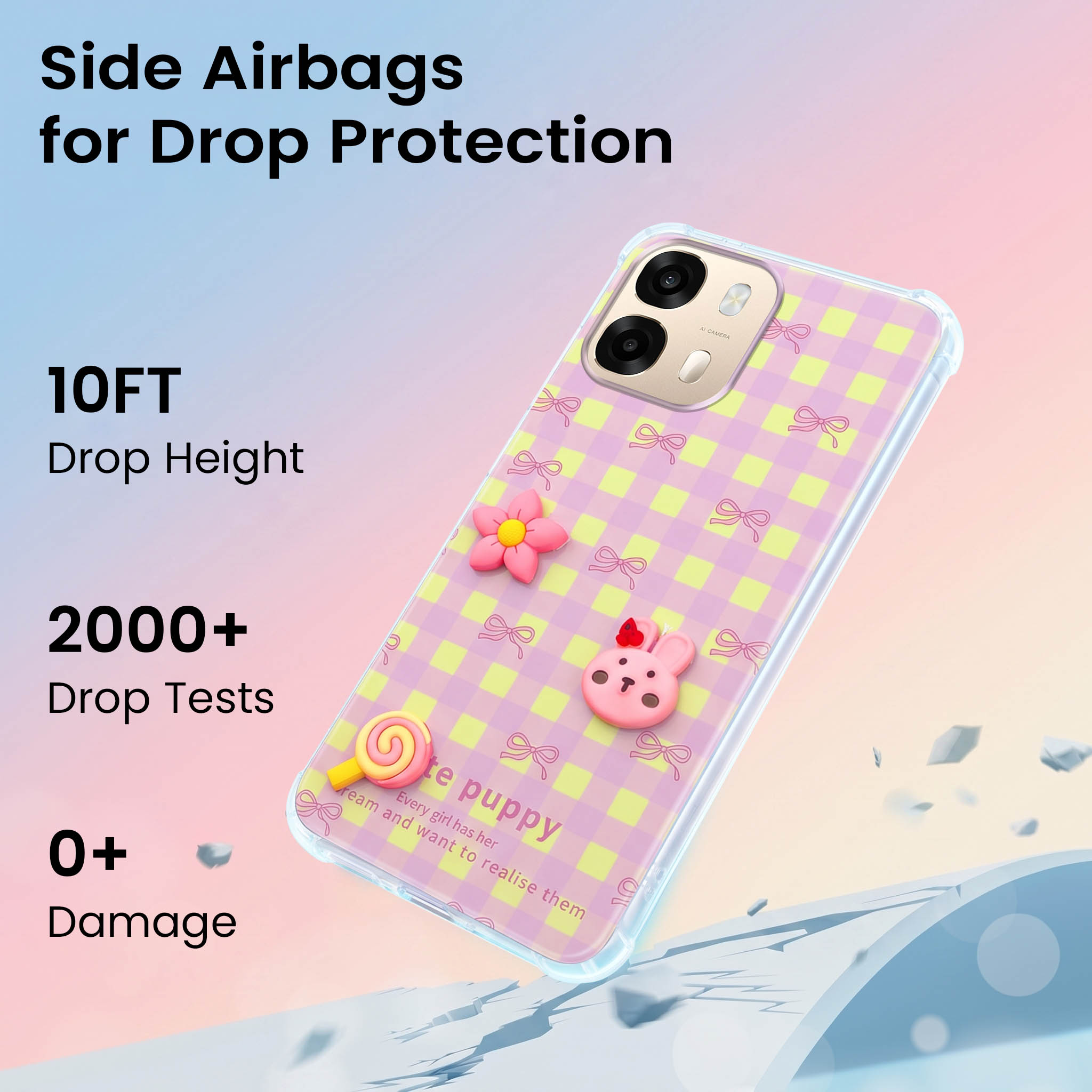 For Oppo A6 Pro Back Cover Case (3D Cute Cartoons | Hard Back Side Soft | Matte Premium Finish | HD Printing)
