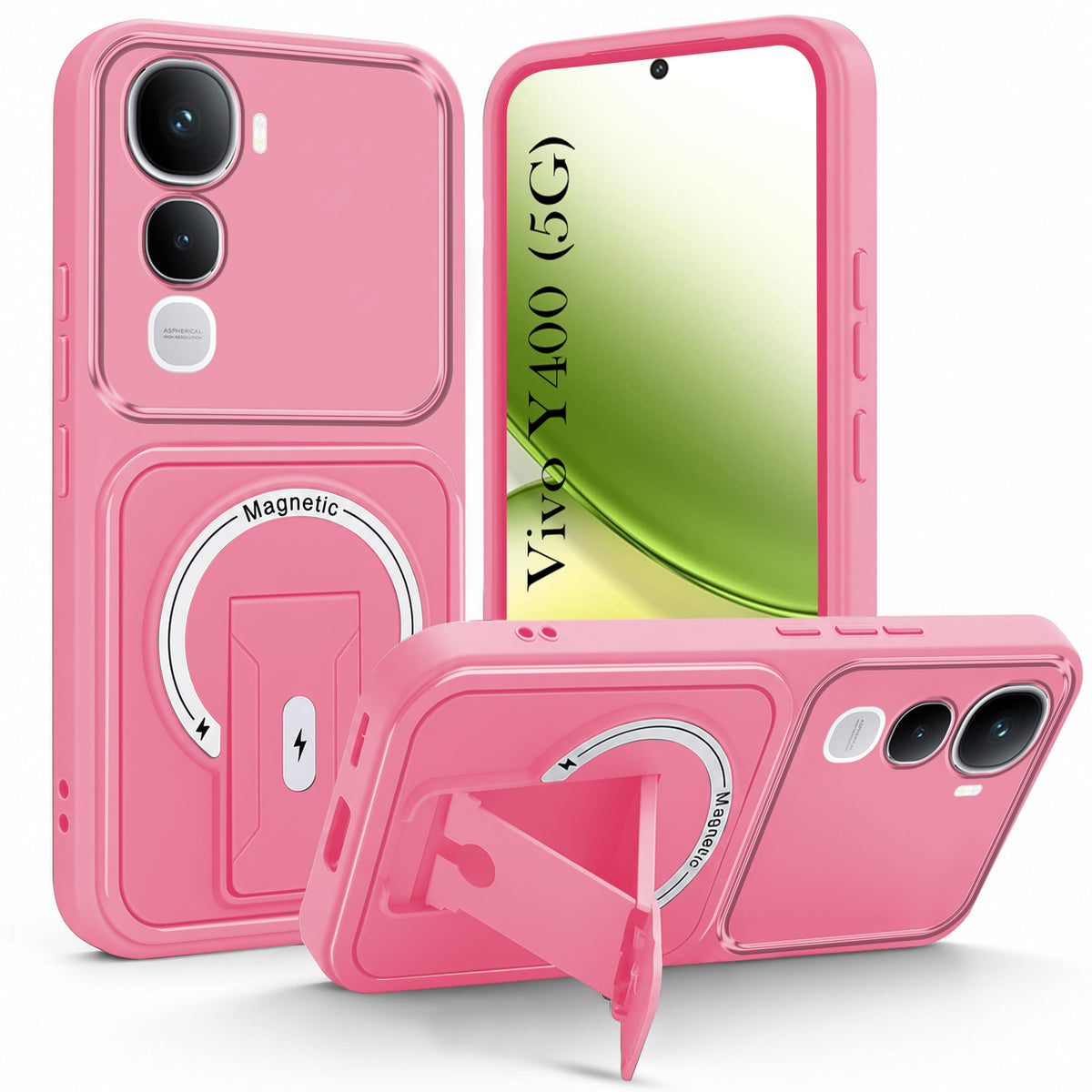 For Vivo Y400 Back Case Cover Metallic (Hybrid Armor Kickstand | MagSafe Compatible | Camera Protection Shockproof)