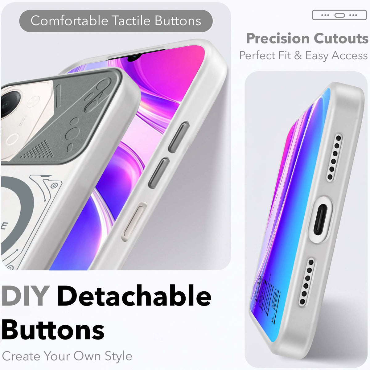For Vivo Y11 | Vivo Y21 5G Metallic Back Cover Case (Metallic Camera Protection & Buttons | Translucent Milky Shade | Hard Polycarbonate)