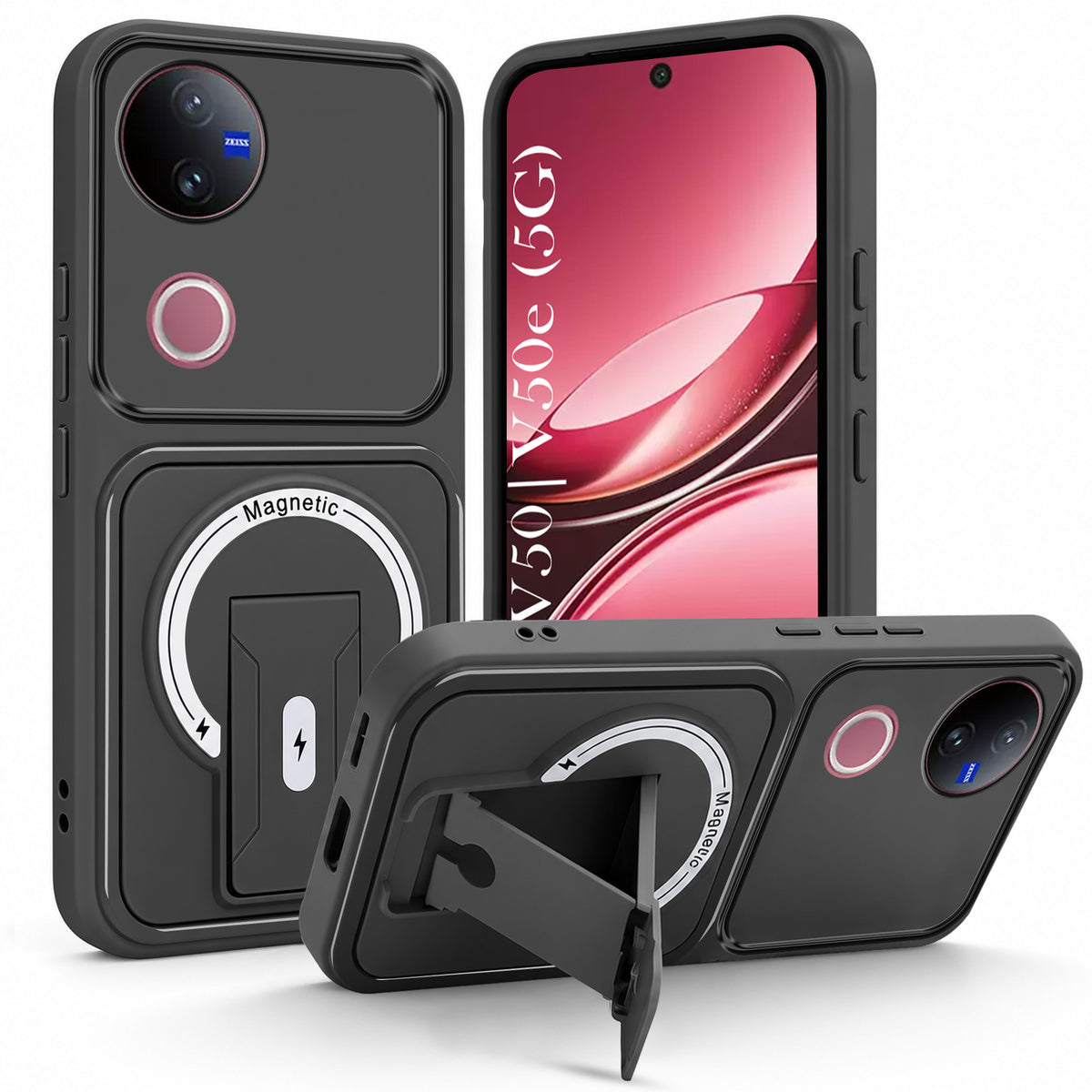For Vivo V50 | Vivo V50e Back Case Cover Metallic (Hybrid Armor Kickstand | MagSafe Compatible | Camera Protection Shockproof)