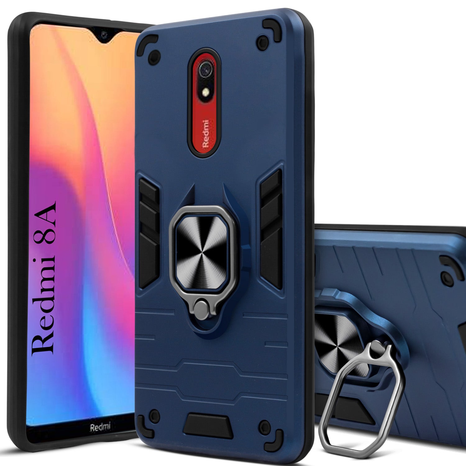 For Xiaomi Mi Redmi 8A Back Cover Case Hybrid Armor (Shockproof Dual Layer Polycarbonate |Ring Holder Kickstand)
