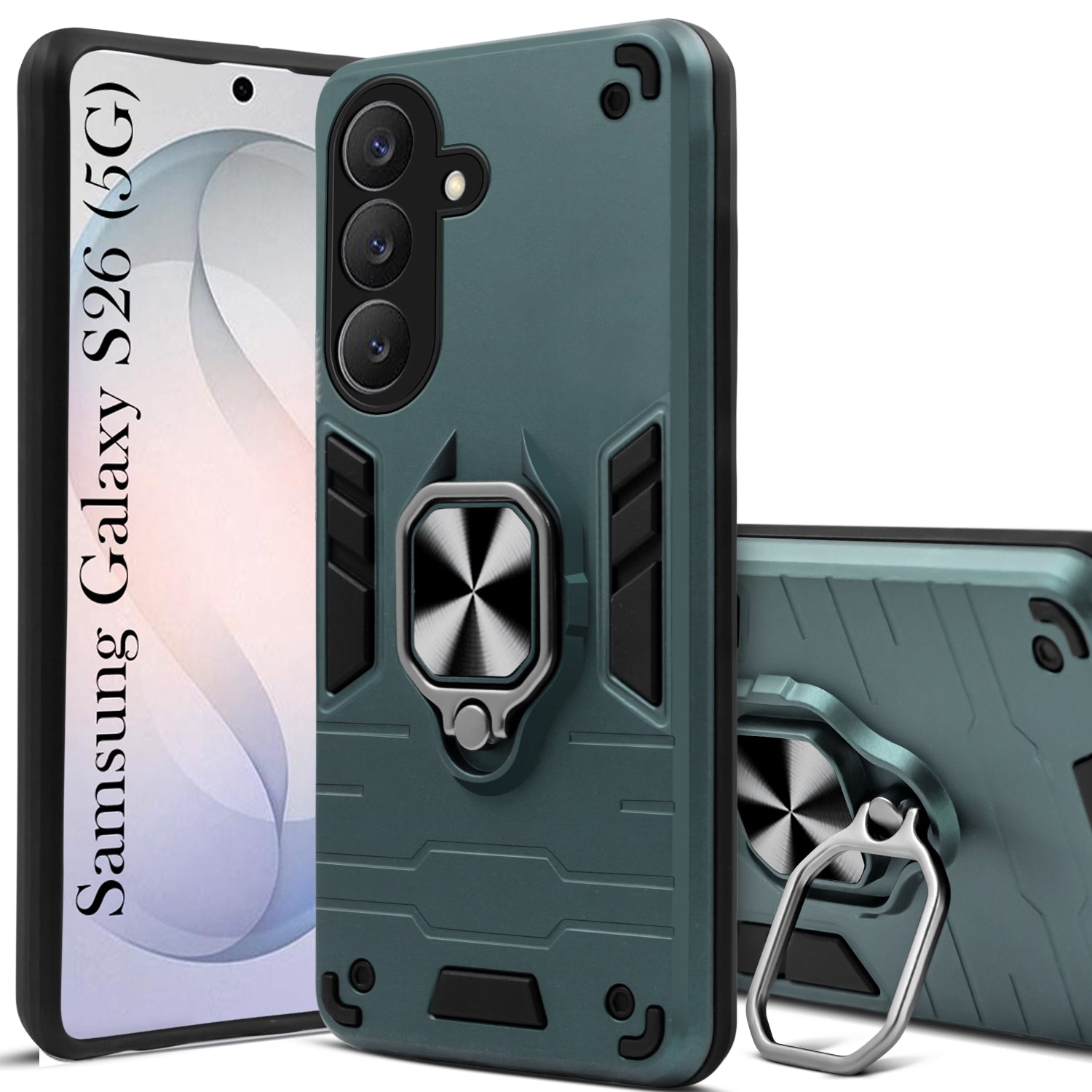 For Samsung Galaxy S26 5G Back Cover Case Hybrid Armor (Shockproof Dual Layer Polycarbonate |Ring Holder Kickstand)