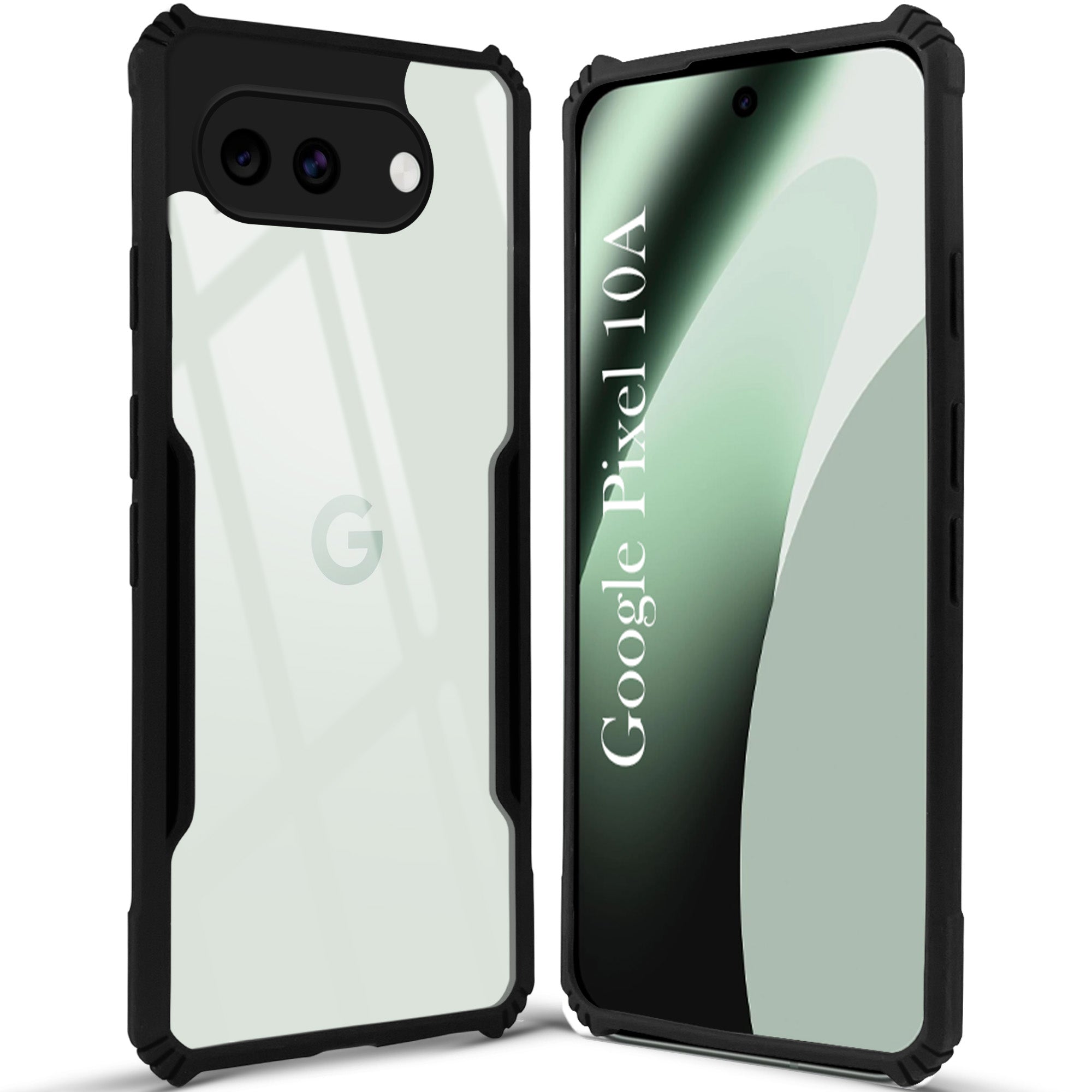 For Google Pixel 10a Back Cover Case Hybrid (Shockproof with Polycarbonate Clear Panel | Professional Black)