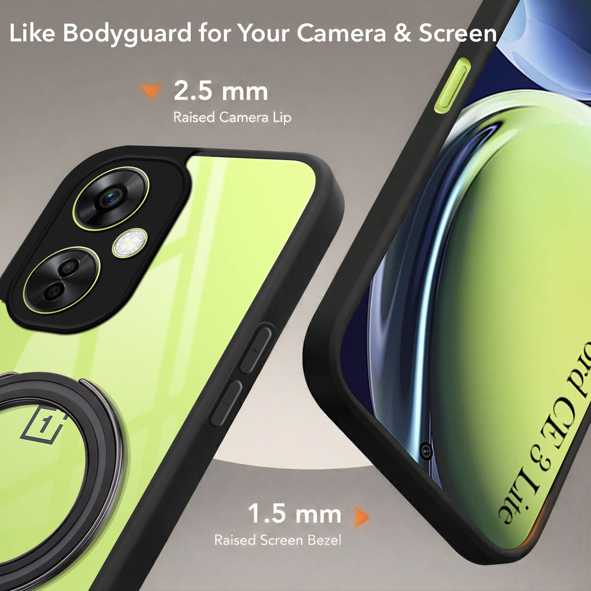 For OnePlus Nord CE 3 Lite Back Cover Case (Kick Stand Ring Holder | Life time Anti Yellow | Camera Protection)
