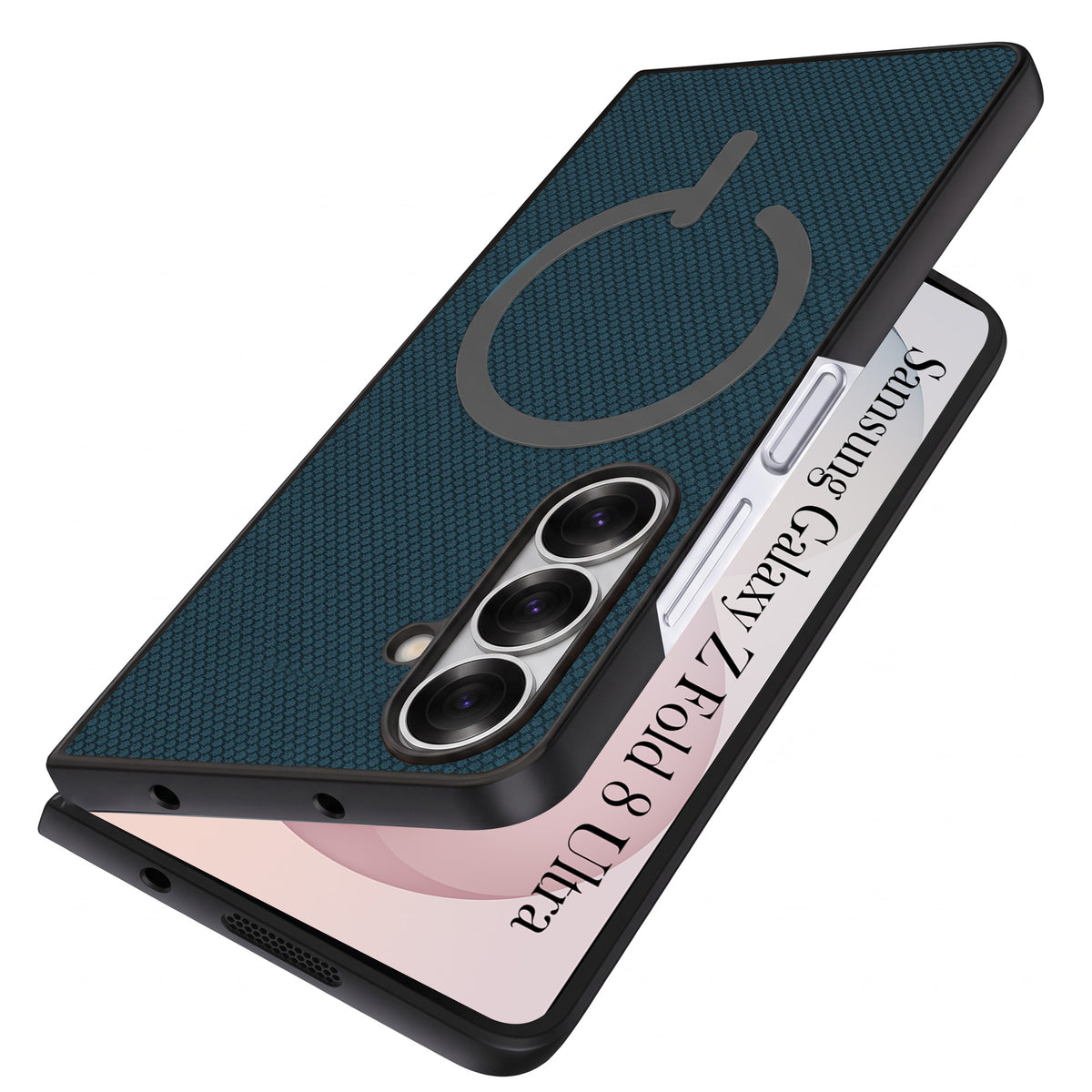 For Samsung Galaxy Z Fold 8 Ultra Premium Magnetic Back Cover Case (MagSafe Compatible | 180° Folding Design | Soft Microfiber Inner Lining | Textured Blue Finish)