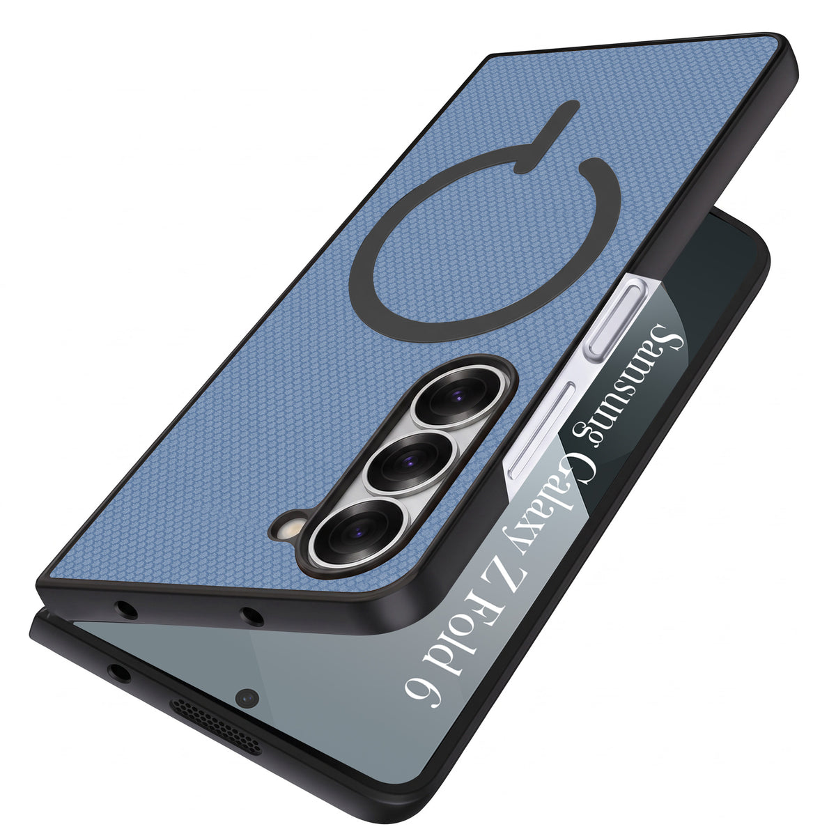 For Samsung Galaxy Z Fold 6 5G Premium Magnetic Back Cover Case (MagSafe Compatible | 180° Folding Design | Soft Microfiber Inner Lining | Textured Blue Finish)