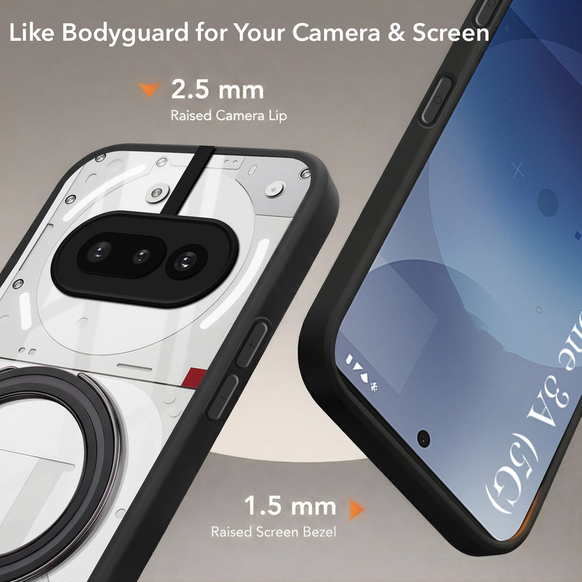 For Nothing Phone 3A Back Cover Case (Kick Stand Ring Holder | Life time Anti Yellow | Camera Protection)