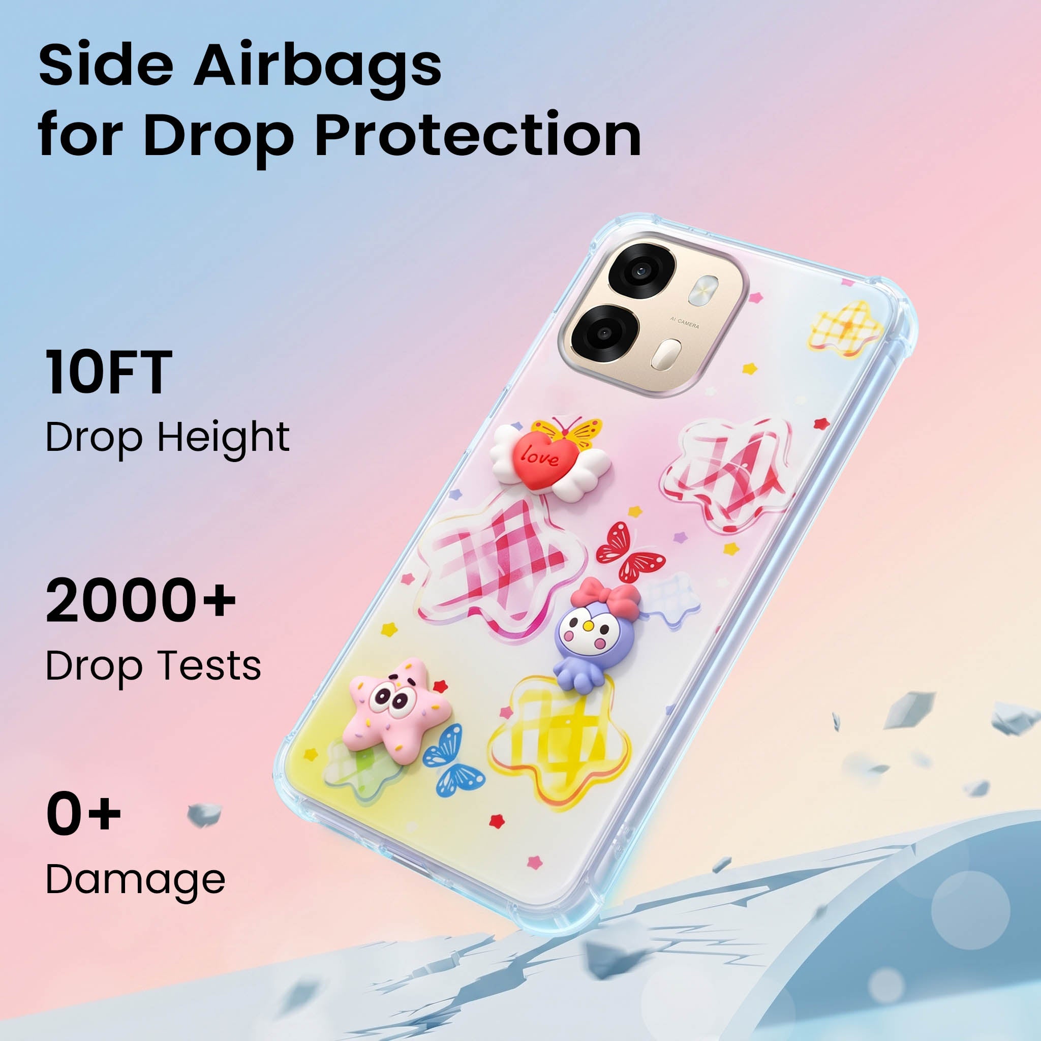 For Oppo A6 Pro Back Cover Case (3D Cute Cartoons | Hard Back Side Soft | Matte Premium Finish | HD Printing)