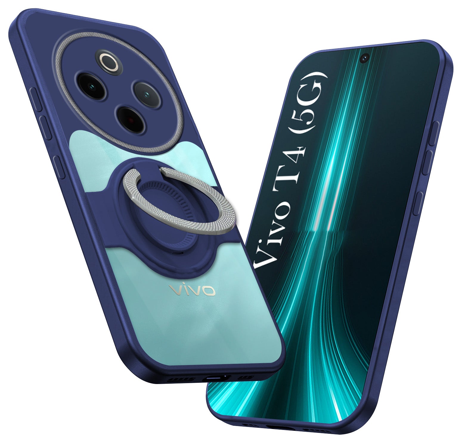 For Vivo T4 Back Cover Case with stand (Built-in Ring Holder Kickstand | Lifetime Anti Yellow | Camera Protection)