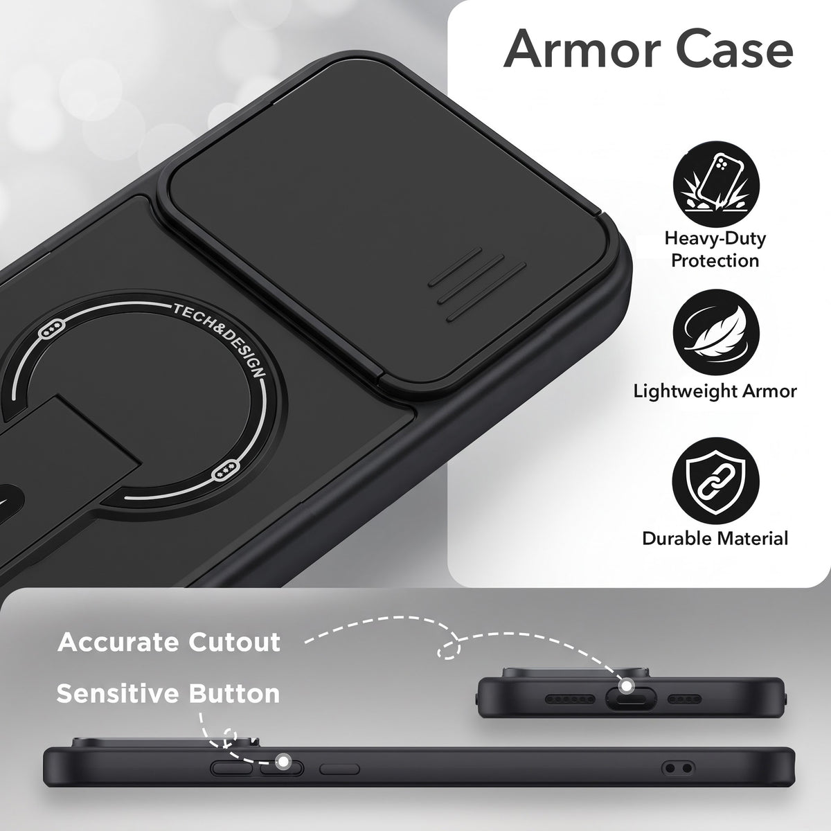 For Oppo F31 5G | Oppo F33 5G Back Case Cover Metallic (Hybrid Armor Kickstand | Sliding Shutter Camera Protection | MagSafe Compatible)