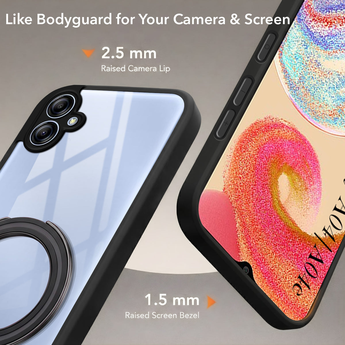 For Samsung Galaxy A04 | A04E Back Cover Case (Kick Stand Ring Holder | Life time Anti Yellow | Camera Protection)