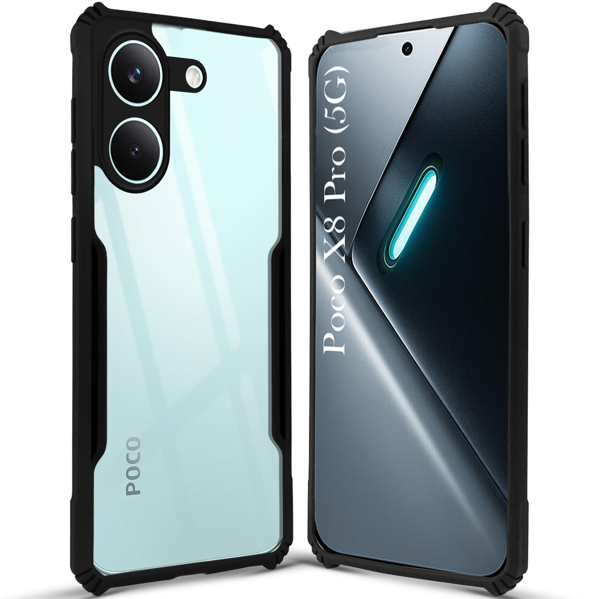 For Poco X8 Pro Back Cover Case Hybrid (Shockproof with Polycarbonate Clear Panel | Professional Black)