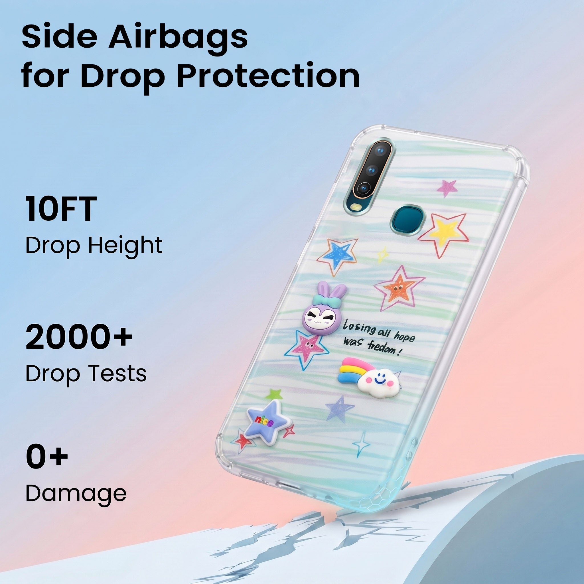 For Vivo U10 Back Cover Case (3D Cute Cartoons | Hard Back Side Soft | Matte Premium Finish | HD Printing)