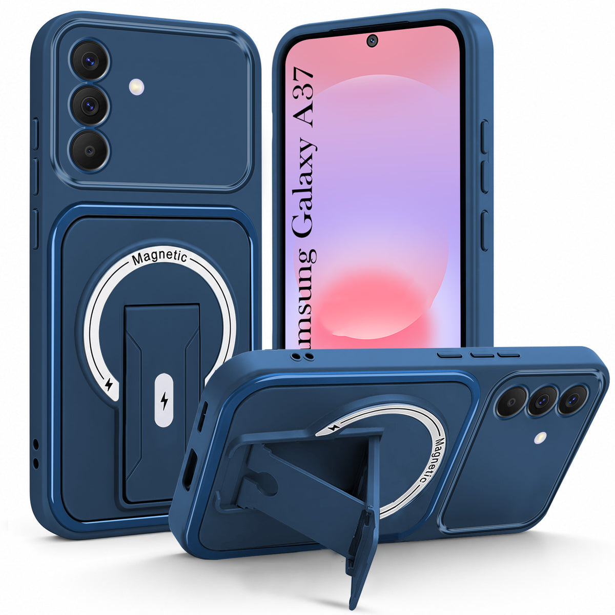 For Samsung Galaxy A37 5G Back Case Cover Metallic (Hybrid Armor Kickstand | MagSafe Compatible | Camera Protection Shockproof)