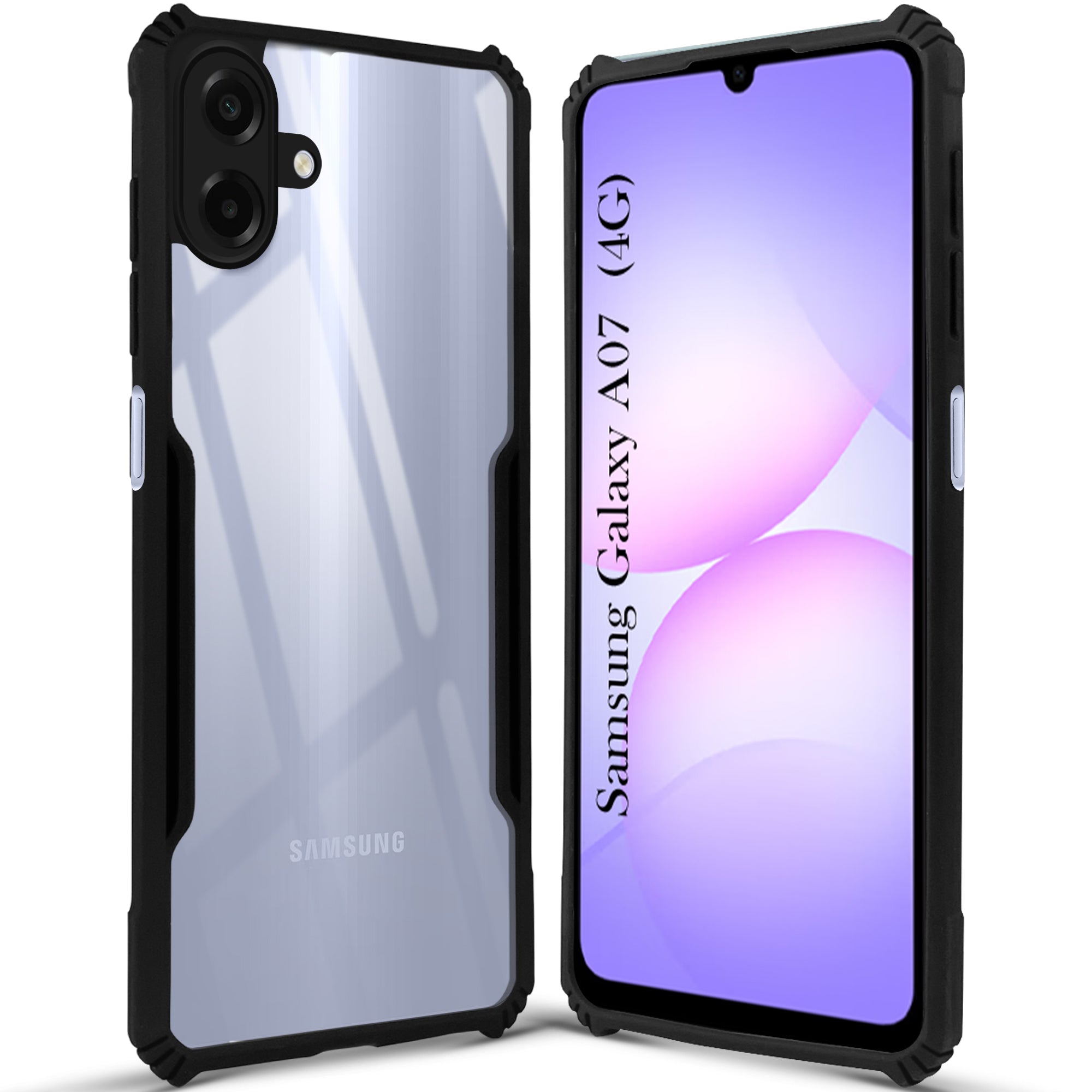 For Samsung Galaxy A07 4G Back Cover Case Hybrid (Shockproof with Polycarbonate Clear Panel | Professional Black)