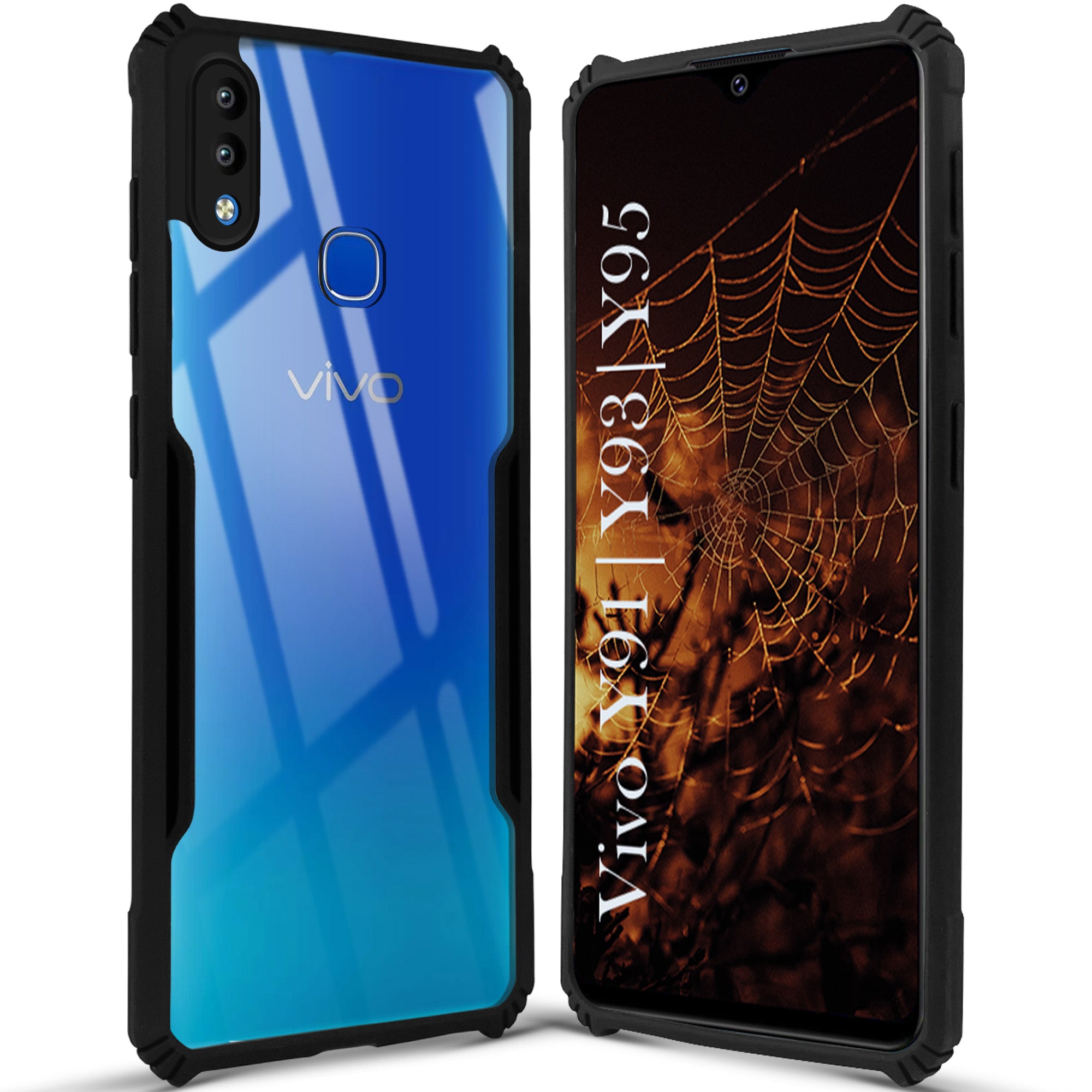 For Vivo Y91 | Vivo Y93 | Vivo Y95 Hybrid Back Cover Case (Shockproof with Polycarbonate Clear Panel | Professional Black)