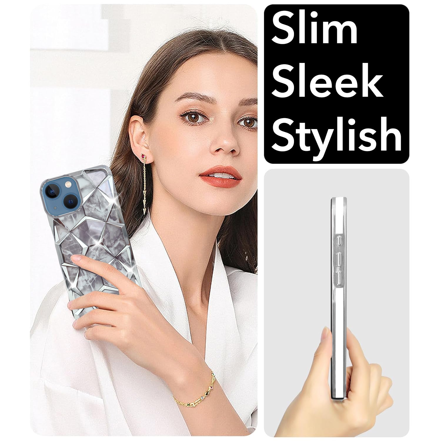 For Apple iPhone 13 Back Cover Case ( Dual Design Glitter Sparkle and Detachable Diamond Print Case | Soft and Flexible)