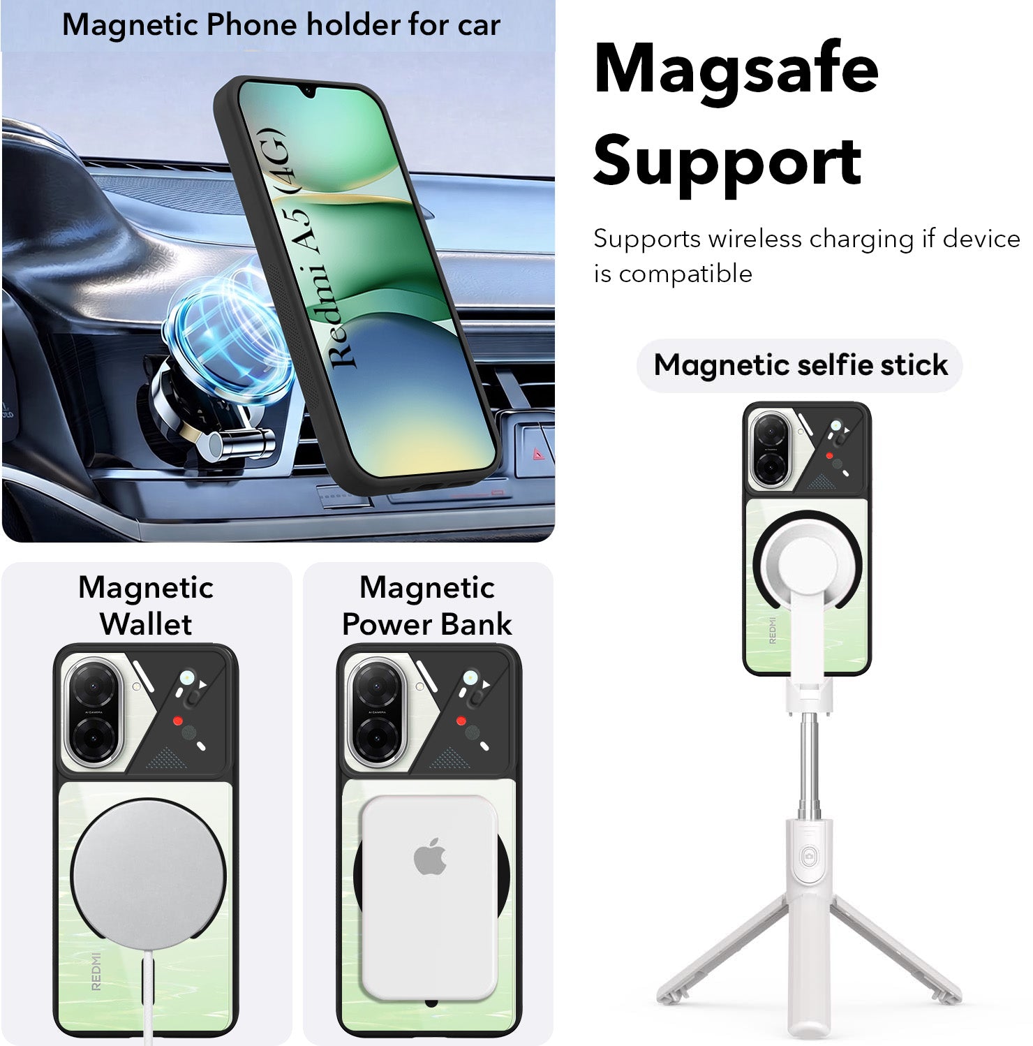 For Redmi A5 4G Back Cover Case Lifetime Anti-Yellow Clear (Camera Protection | Side Grip | Wireless MagSafe Compatible)