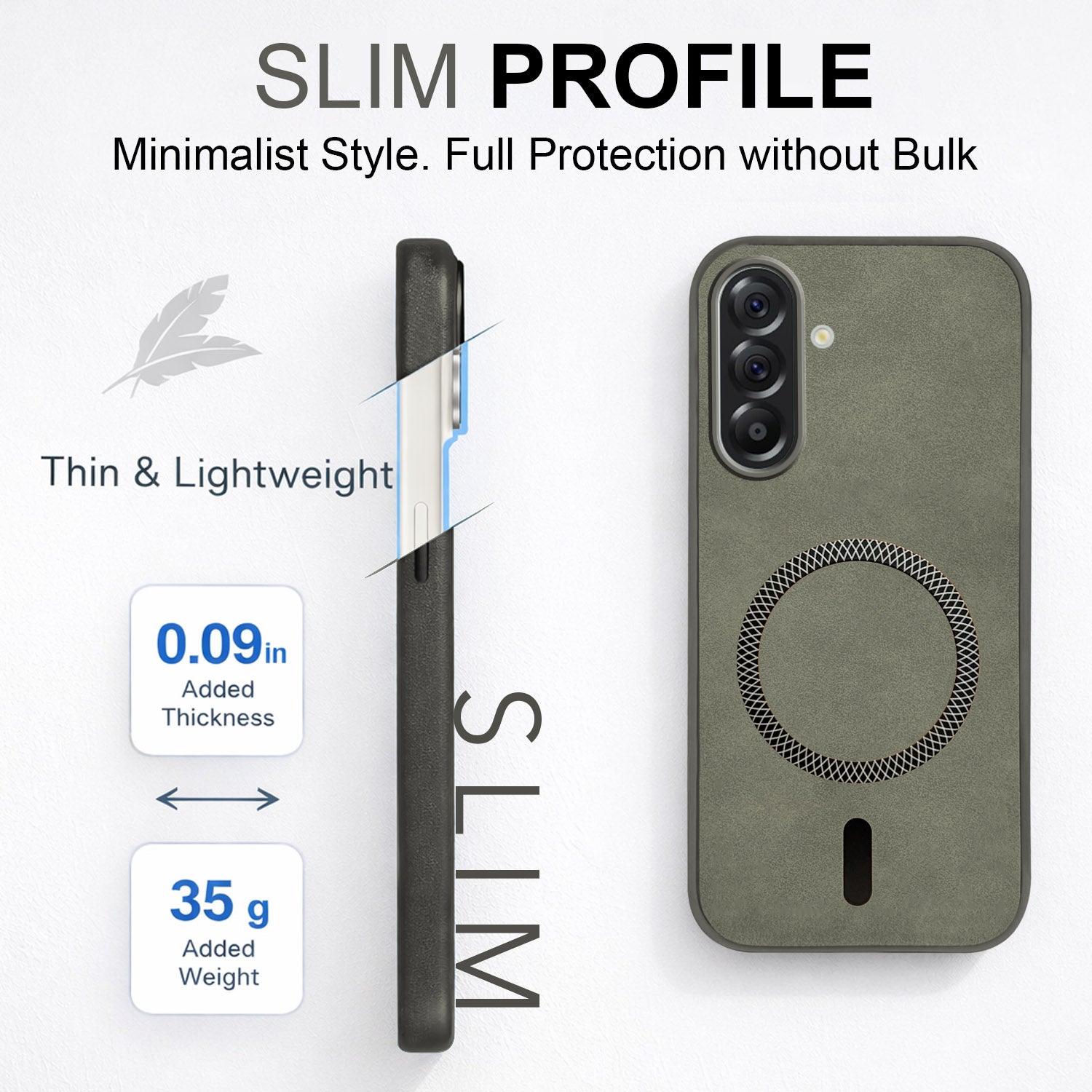 For Samsung Galaxy M56 | Samsung Galaxy F56 Back Cover Case Leather Finish (MagSafe Compatible Wireless Charging | Soft Touch | Camera Bump Protection)