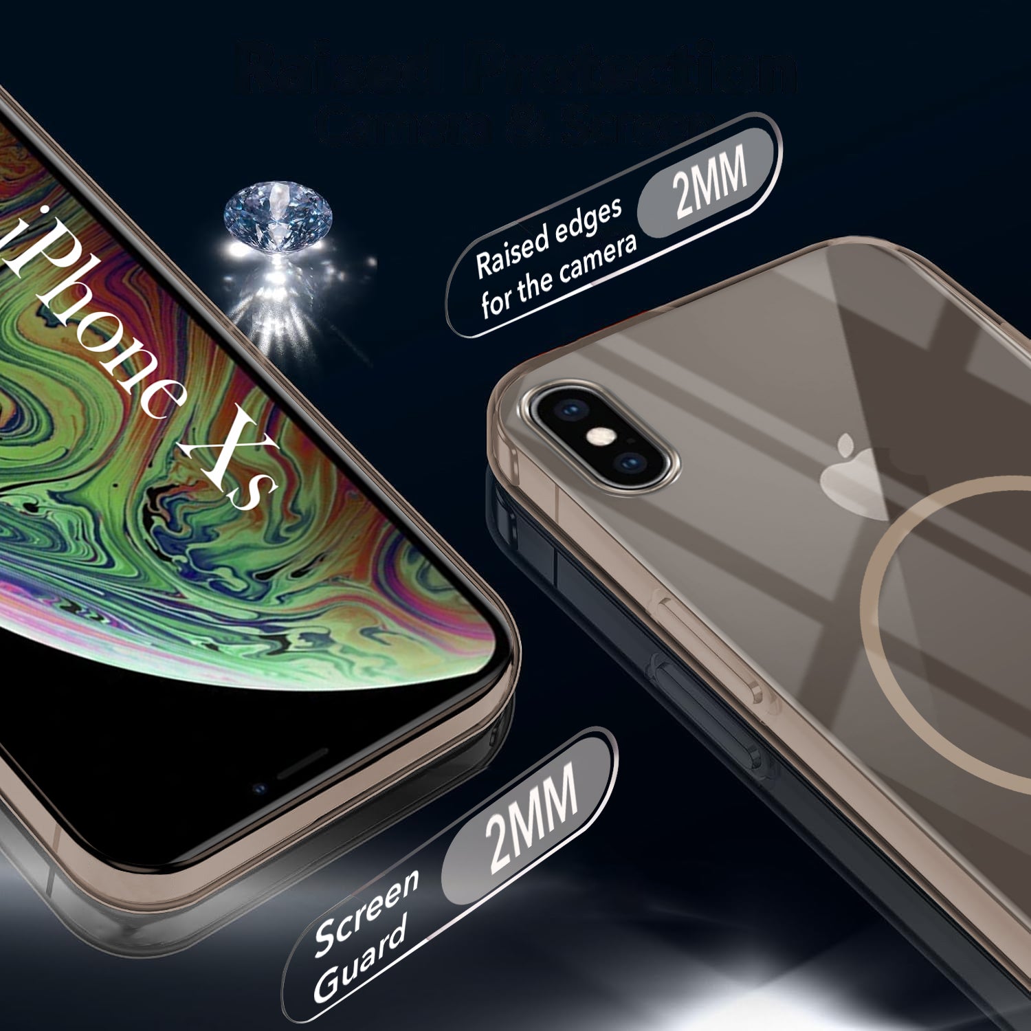 For Apple iPhone Xs Back Cover Case (Crystal Clear Case | MagSafe Wireless Charging Support | Hard Anti Yellow | Camera Protection Bump)