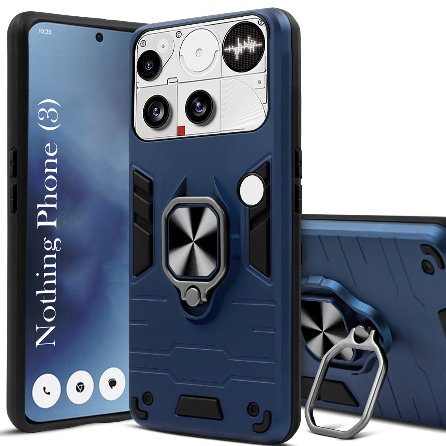For Nothing Phone 3 Back Cover Case Hybrid Armor (Shockproof Dual Layer Polycarbonate |Ring Holder Kickstand)