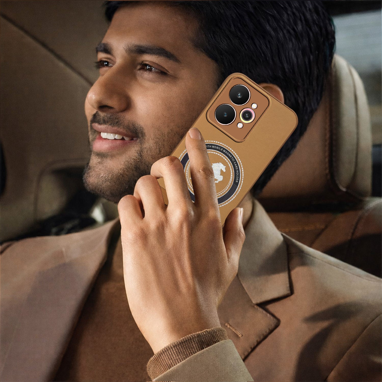 For Realme 15 Pro Back Cover Case PU Leather Finish (Professional Minimalist Texture | MagSafe Compatile | Camera Protection | Sleek Sober Formal)