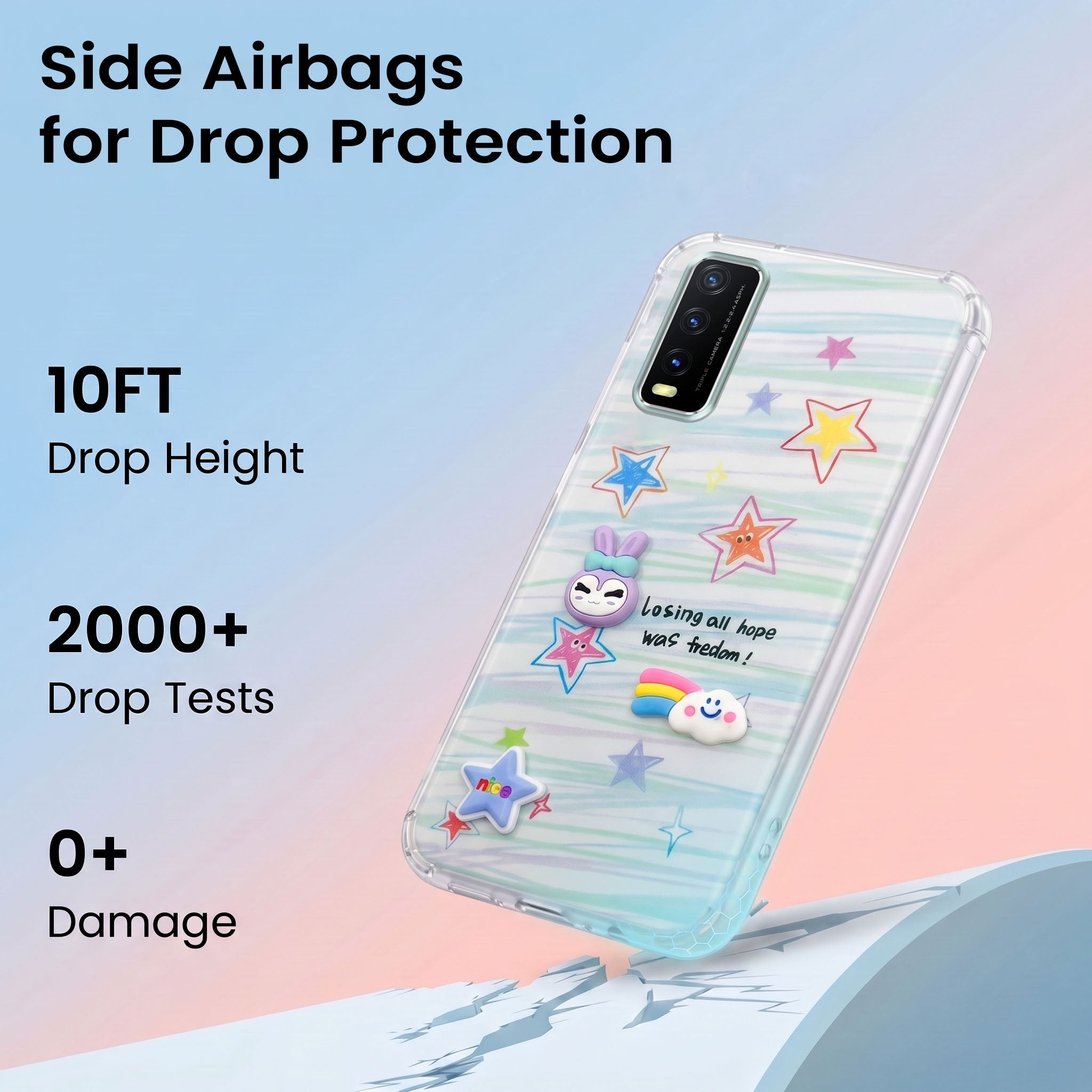 For Vivo Y20 | Y20i Back Cover Case (3D Cute Cartoons | Hard Back Side Soft | Matte Premium Finish | HD Printing)