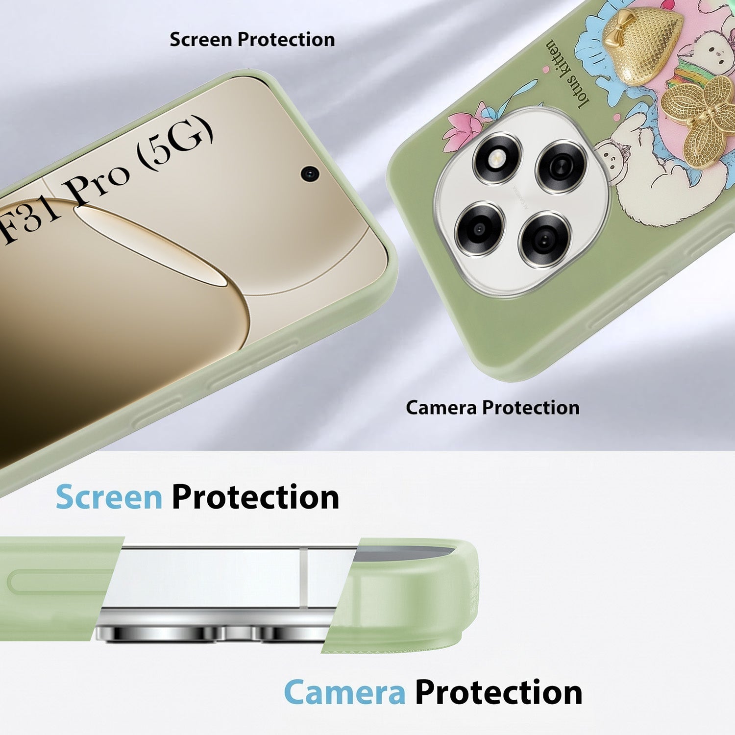 For Oppo F31 Pro Back Cover Case (3D Cute Heart Strap Holder | Camera Protection | Designer Girls Print)