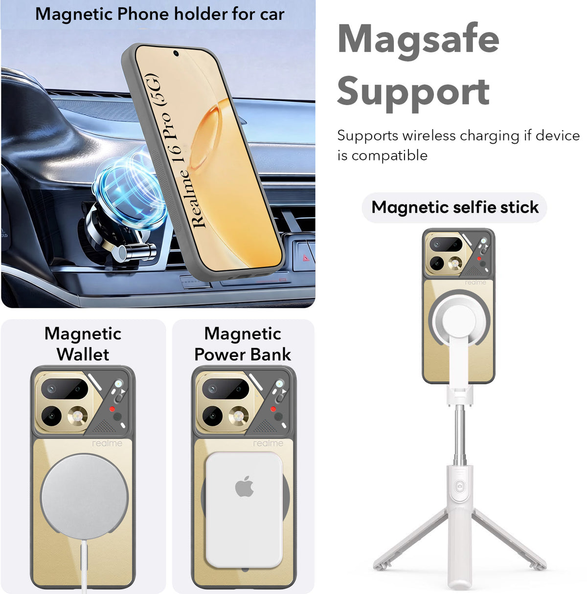 For Realme 16 Pro Back Cover Case Lifetime Anti-Yellow Clear (Camera Protection | Side Grip | Wireless MagSafe Compatible)