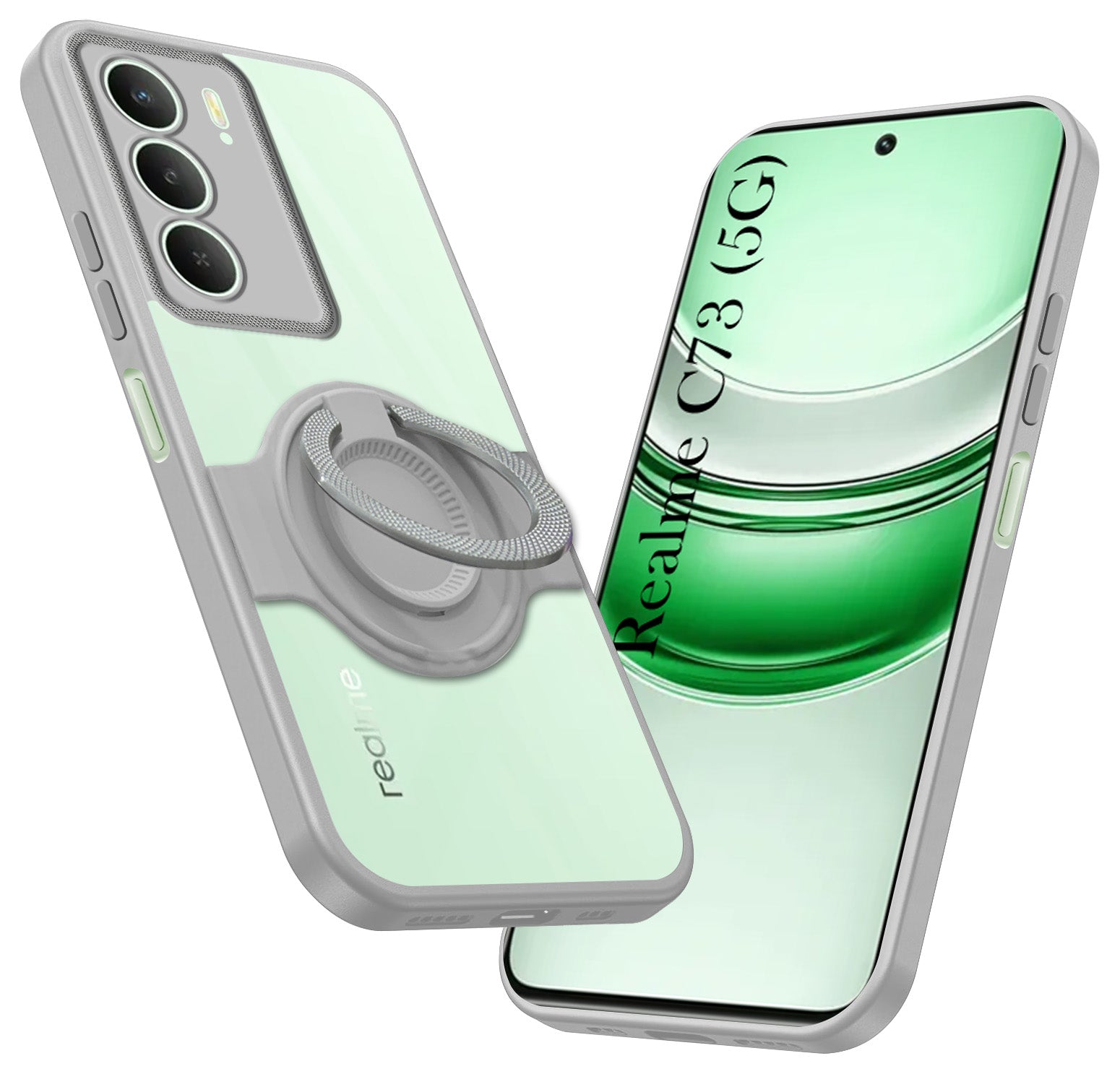 For Realme C73 Back Cover Case with stand (Built-in Ring Holder Kickstand | Lifetime Anti Yellow | Camera Protection)