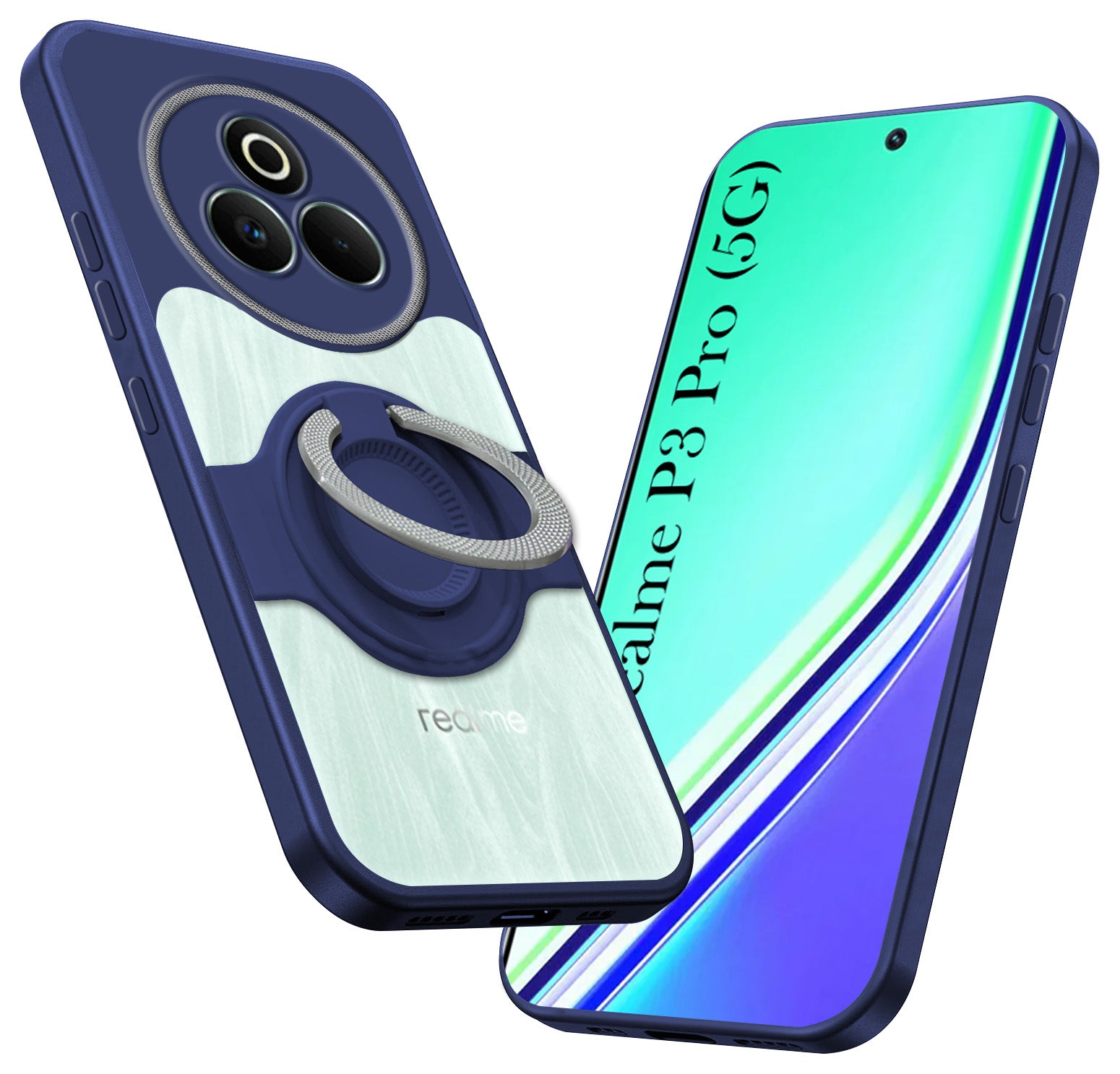 For Realme P3 Pro Back Cover Case with stand (Built-in Ring Holder Kickstand | Lifetime Anti Yellow | Camera Protection)