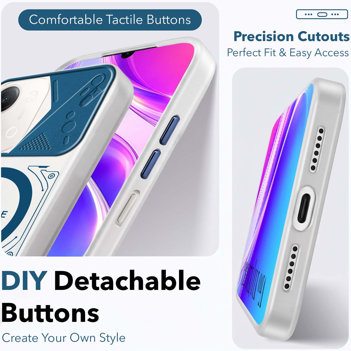 For Vivo Y11 | Vivo Y21 5G Metallic Back Cover Case (Metallic Camera Protection & Buttons | Translucent Milky Shade | Hard Polycarbonate)