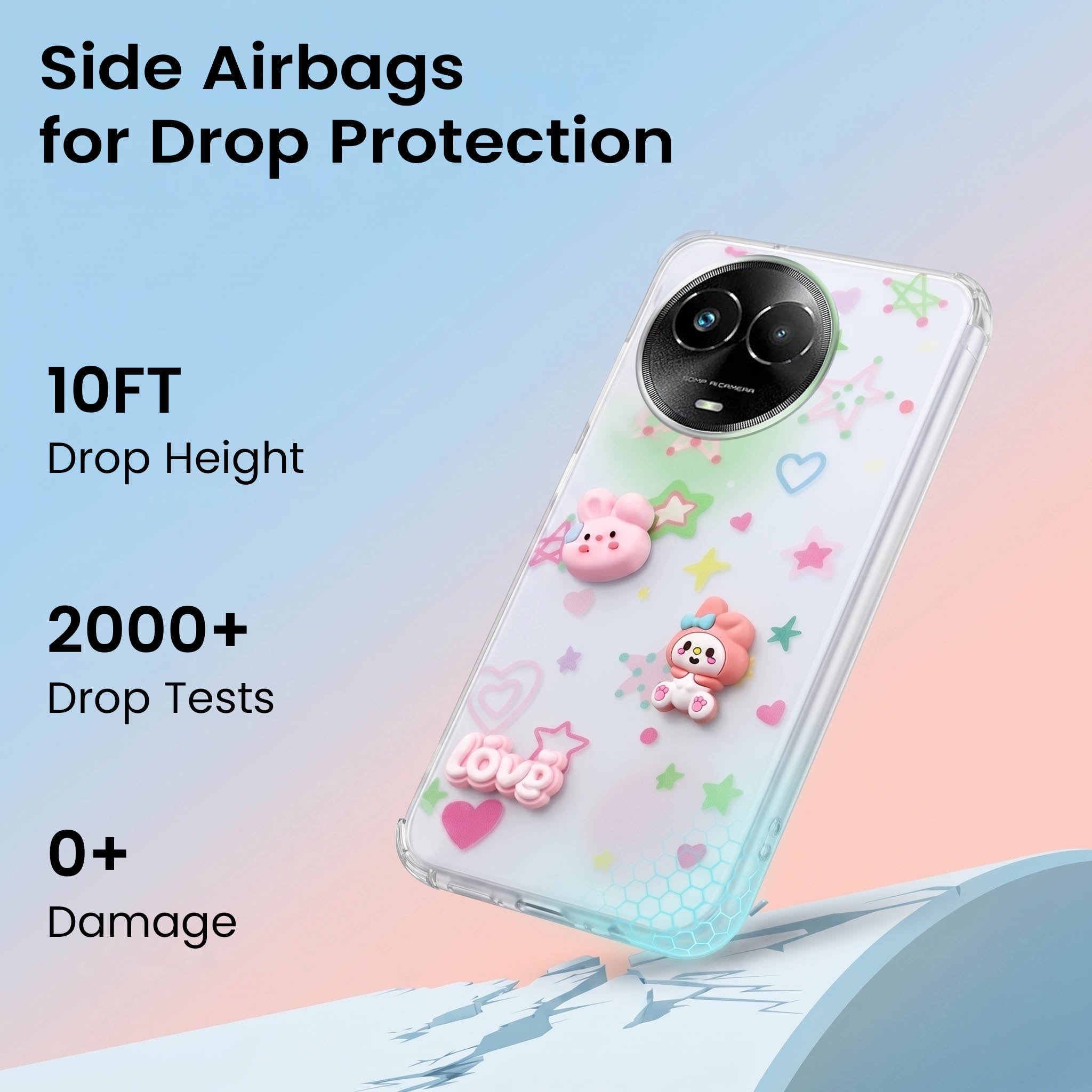For Realme Narzo 60x Back Cover Case (3D Cute Cartoons | Hard Back Side Soft | Matte Premium Finish | HD Printing)