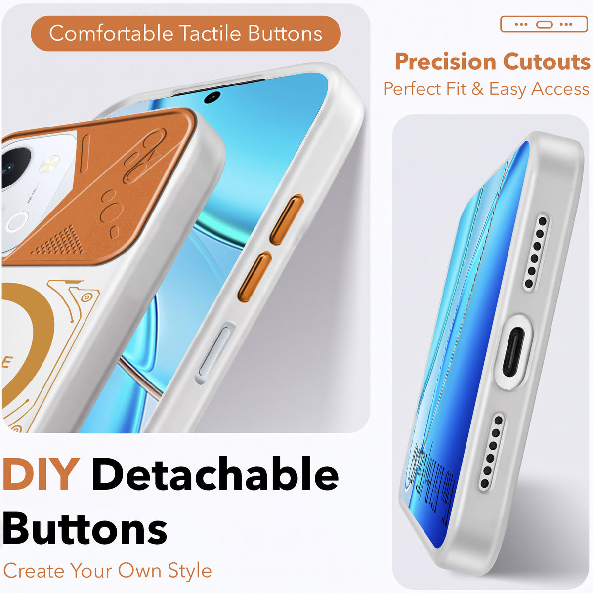 For Vivo Y51 Pro 5G | Vivo T5x Metallic Back Cover Case (Metallic Camera Protection & Buttons | Translucent Milky Shade | Hard Polycarbonate)