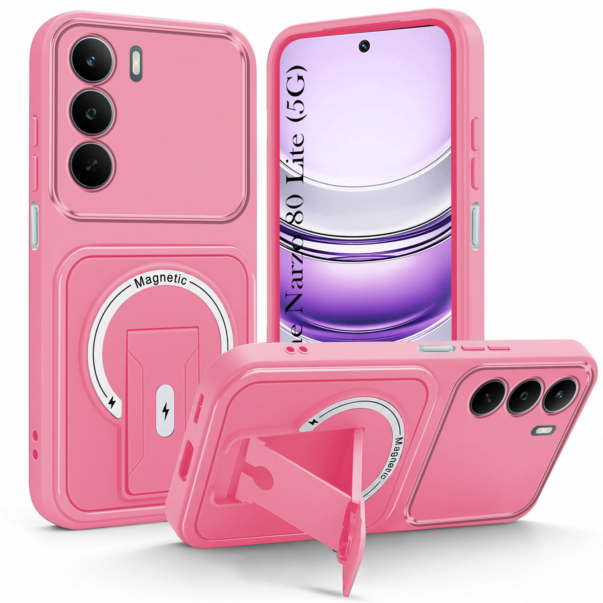 For Realme Narzo 80 Lite 5G Back Case Cover Metallic (Hybrid Armor Kickstand | MagSafe Compatible | Camera Protection Shockproof)