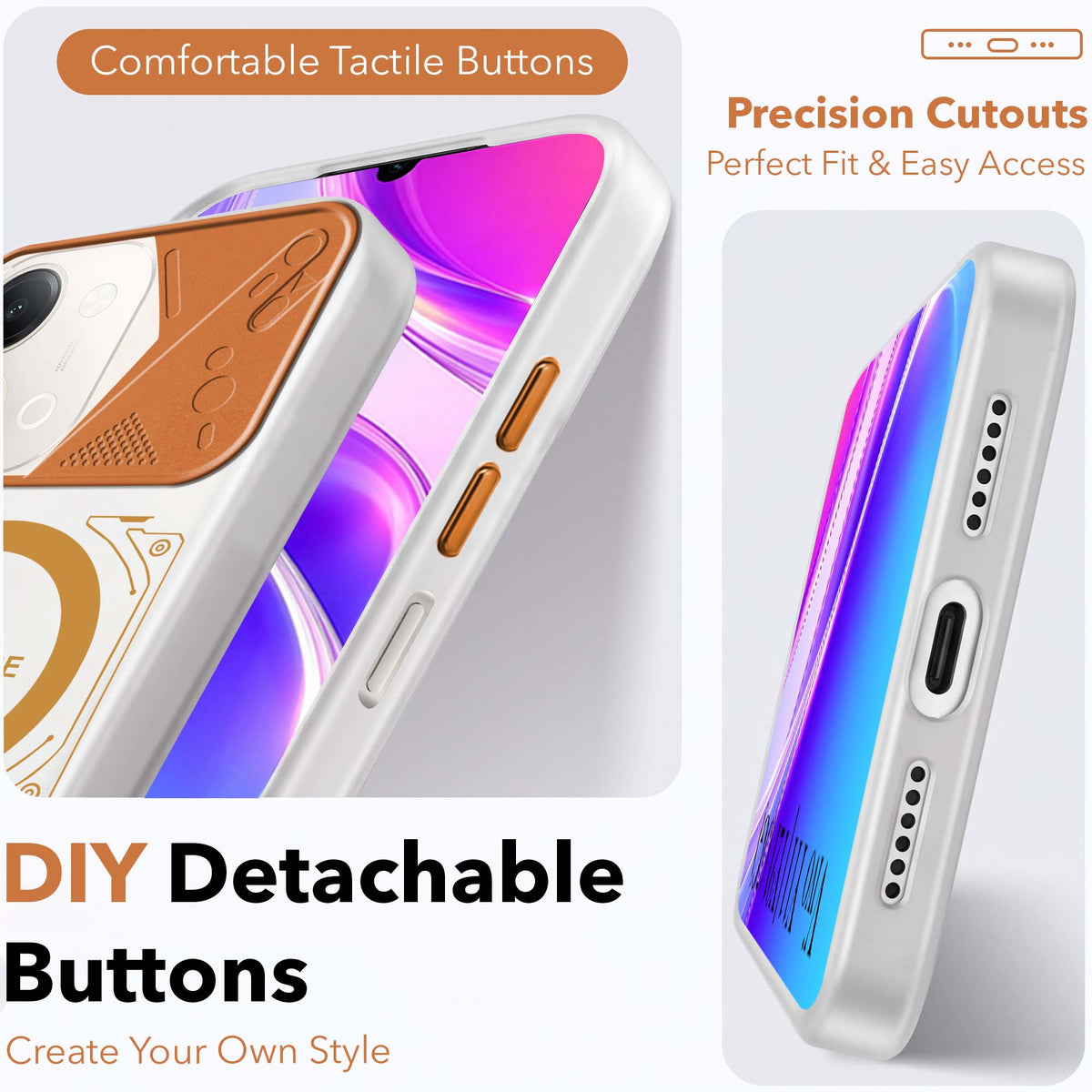 For Vivo Y11 | Vivo Y21 5G Metallic Back Cover Case (Metallic Camera Protection & Buttons | Translucent Milky Shade | Hard Polycarbonate)
