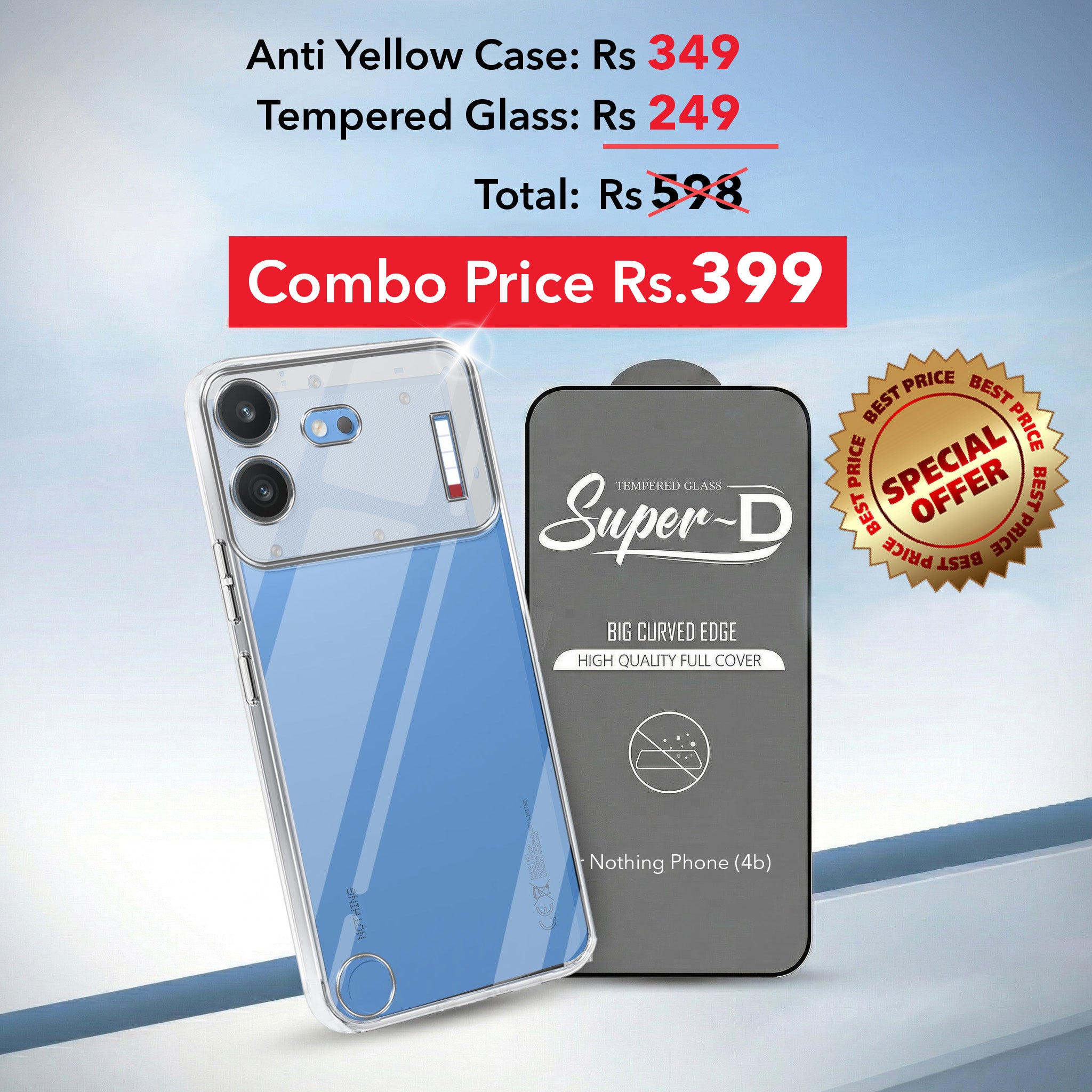 For Nothing Phone 4B 5G Combo with Back Cover and 9H Tempered Glass (Lifetime Anti-Yellow | Sleek Hard Crystal | Oleophobic Coating Screen Glass)