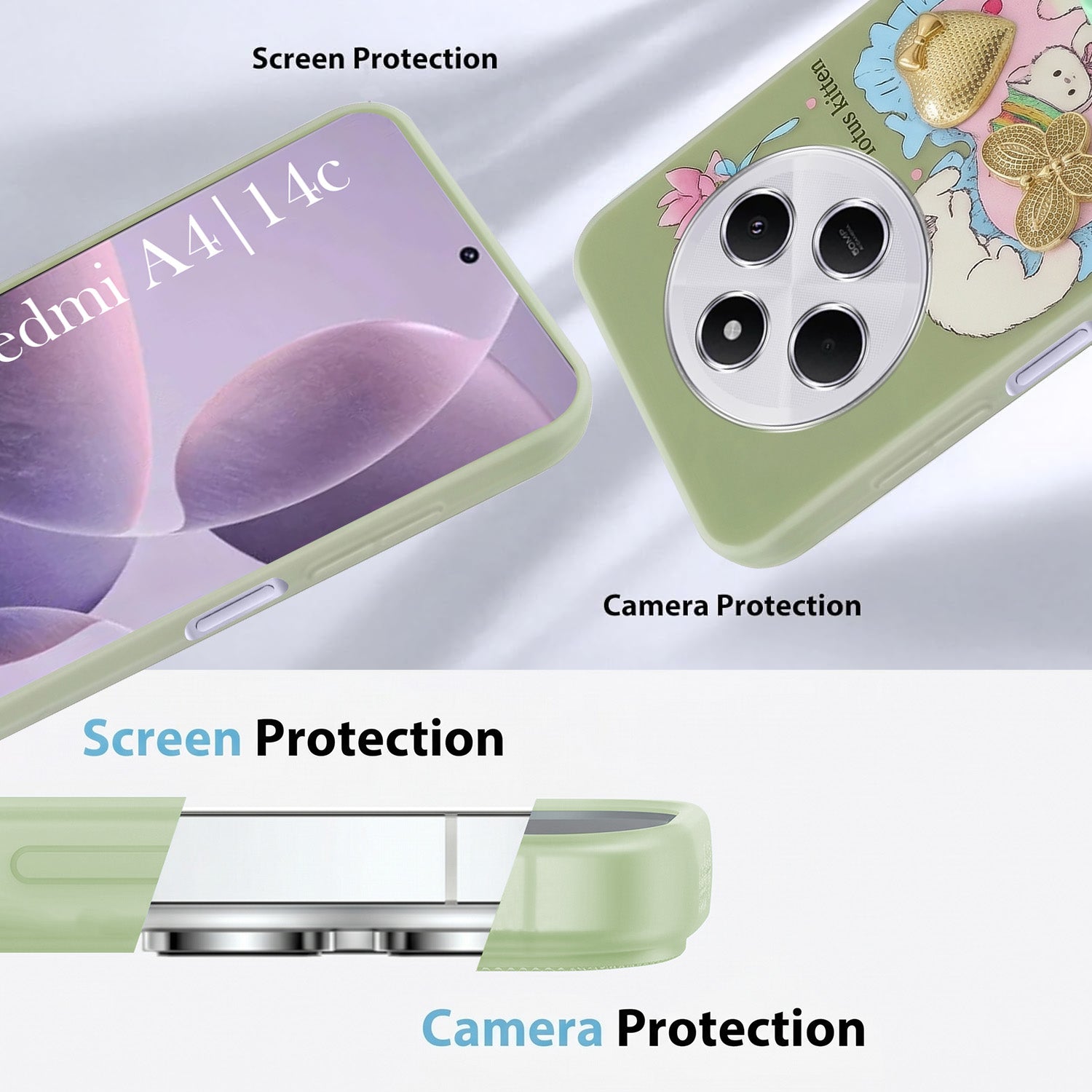 For Redmi A4 5G | Xiaomi Redmi 14C Back Cover Case (3D Cute Heart Strap Holder | Camera Protection | Designer Girls Print)