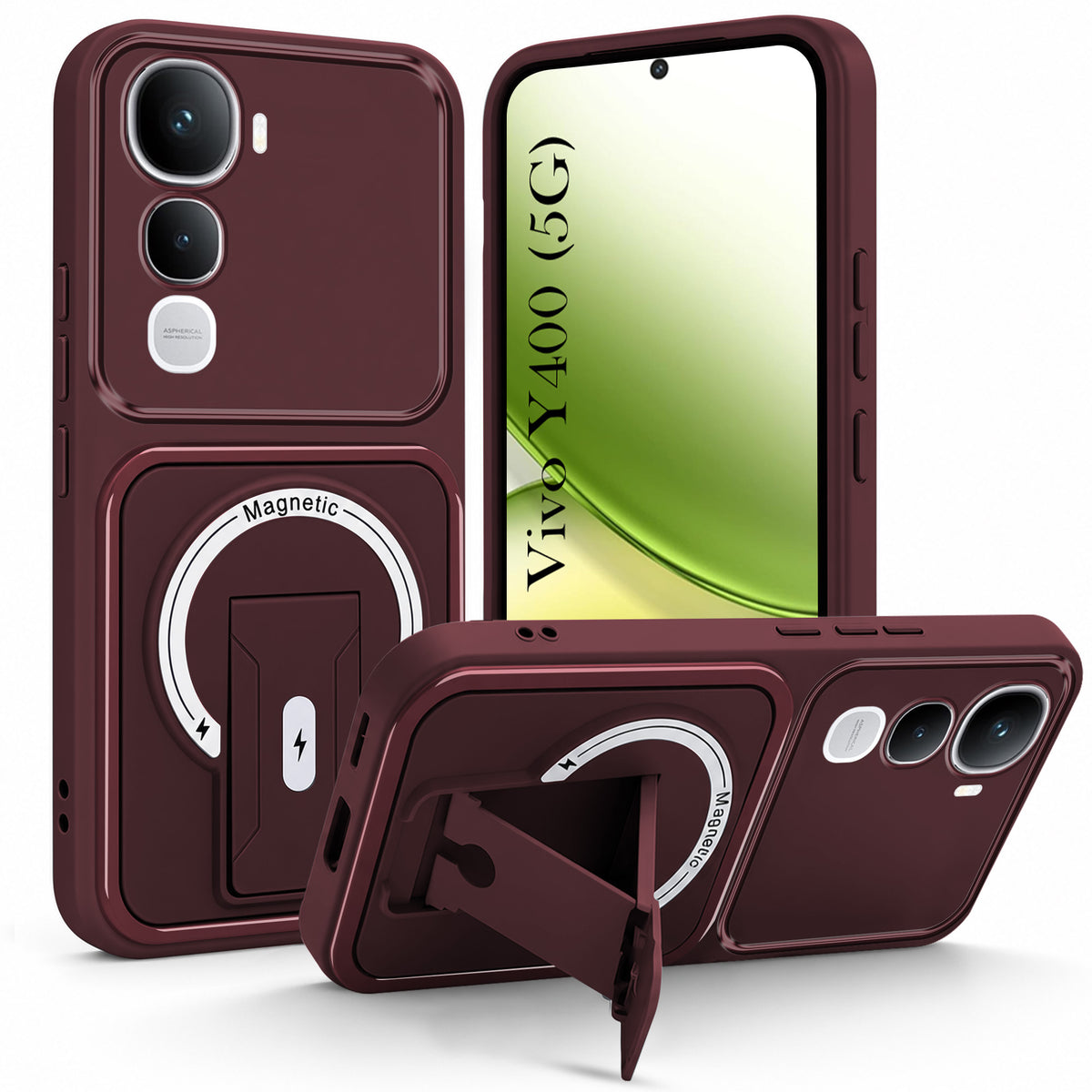 For Vivo Y400 Back Case Cover Metallic (Hybrid Armor Kickstand | MagSafe Compatible | Camera Protection Shockproof)