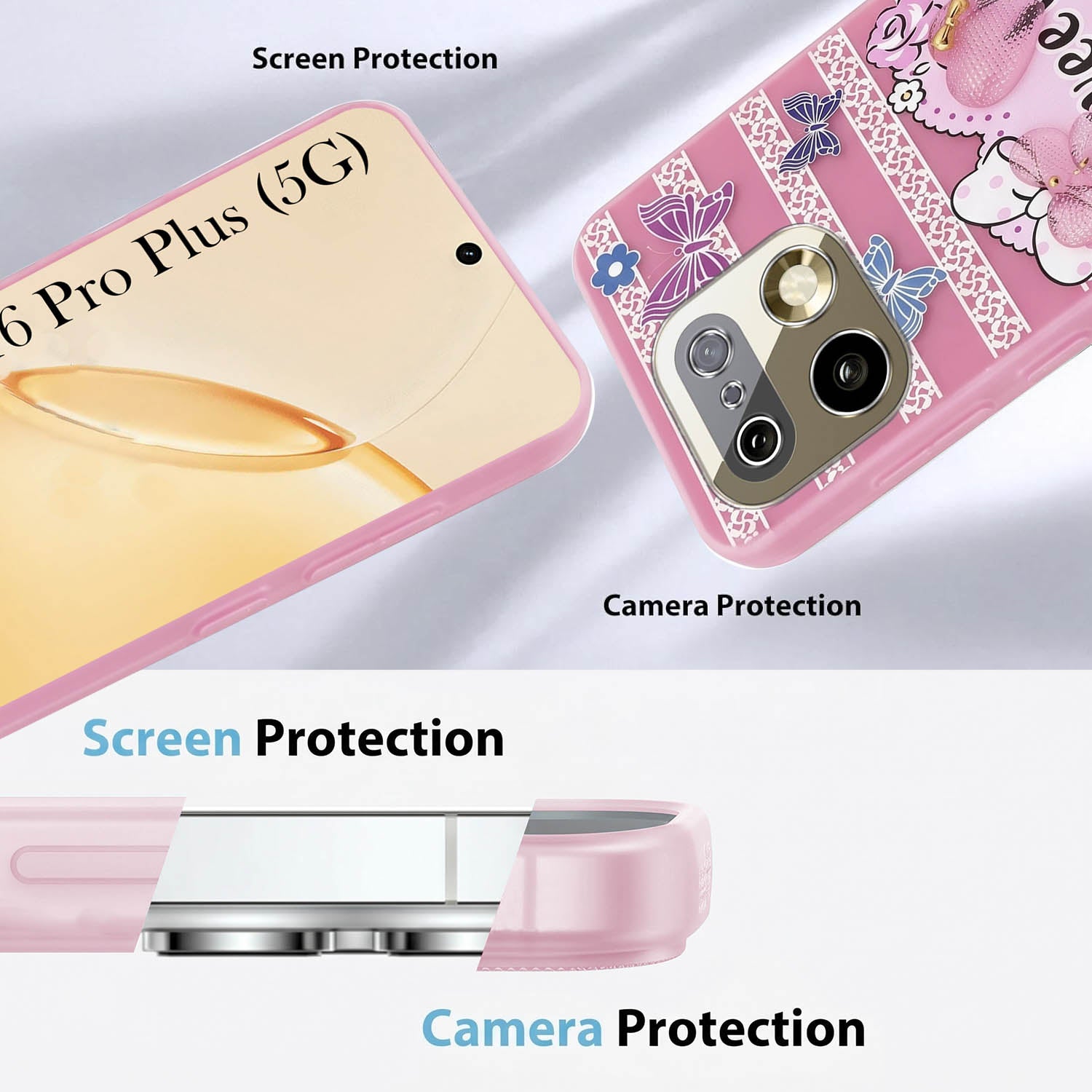 For Realme 16 Pro Plus 5G Back Cover Case (3D Cute Heart Strap Holder | Camera Protection | Designer Girls Print)