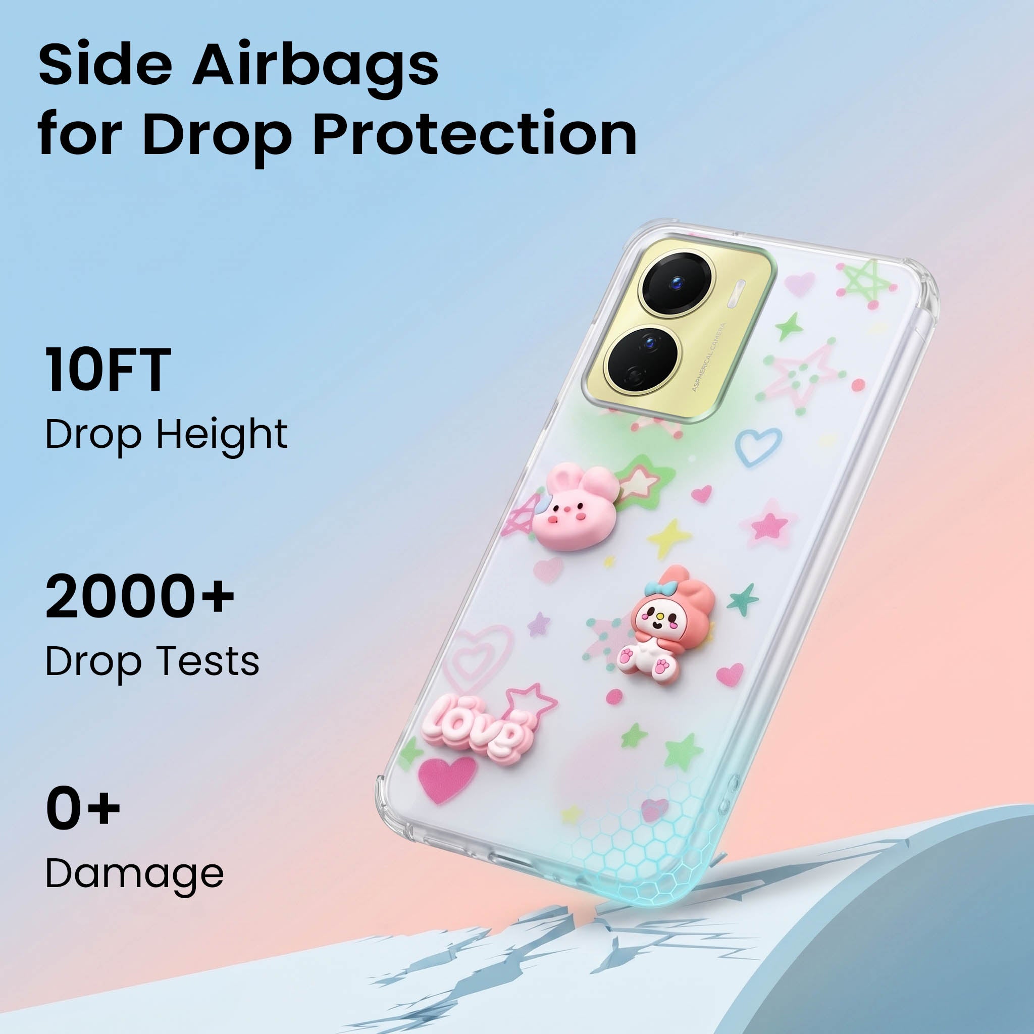 For Vivo Y16 Back Cover Case (3D Cute Cartoons | Hard Back Side Soft | Matte Premium Finish | HD Printing)
